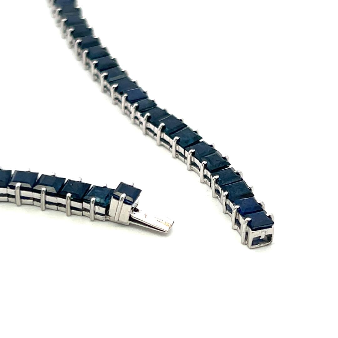 Vintage 10K White Gold Tennis Necklace with 33.3 Carat Sapphire 17.5 Inch 41.7g