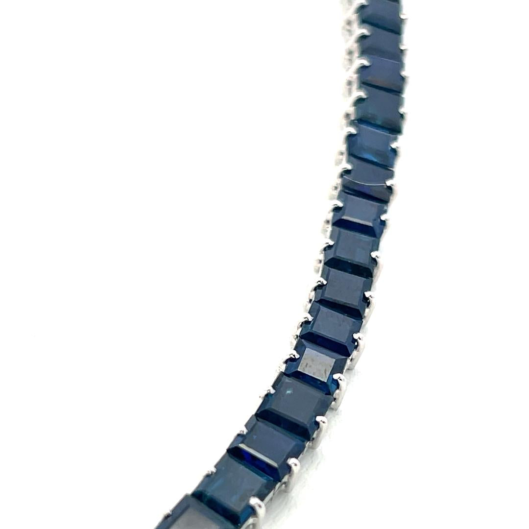 Vintage 10K White Gold Tennis Necklace with 33.3 Carat Sapphire 17.5 Inch 41.7g