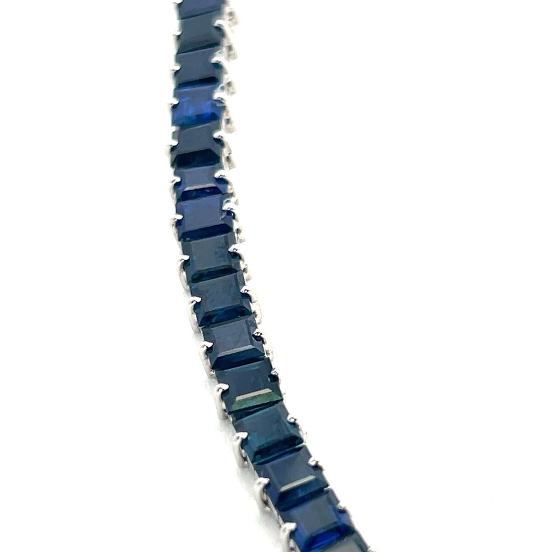 Vintage 10K White Gold Tennis Necklace with 33.3 Carat Sapphire 17.5 Inch 41.7g