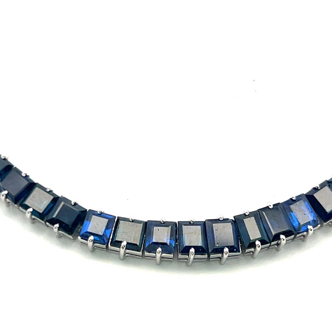 Vintage 10K White Gold Tennis Necklace with 33.3 Carat Sapphire 17.5 Inch 41.7g