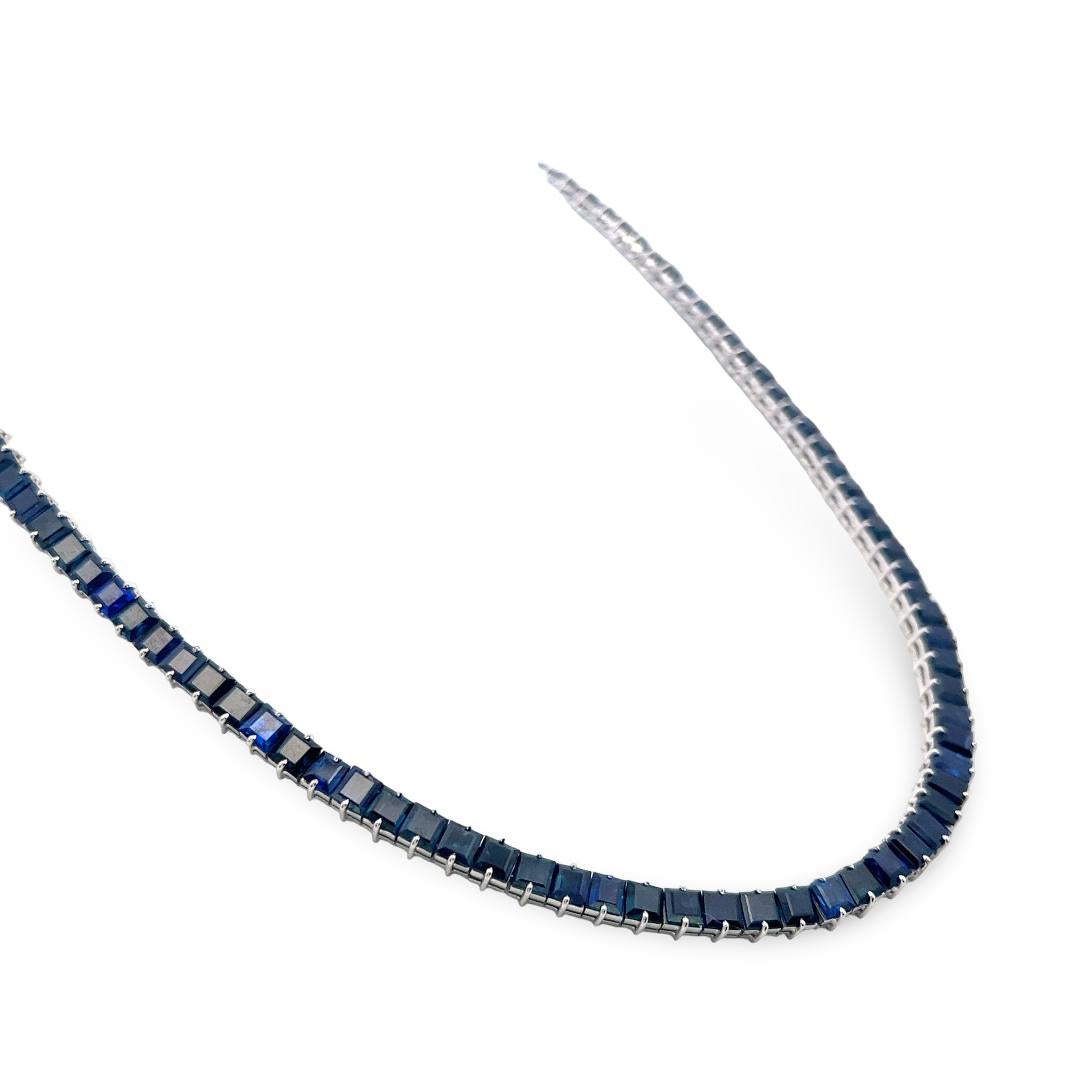 Vintage 10K White Gold Tennis Necklace with 33.3 Carat Sapphire 17.5 Inch 41.7g