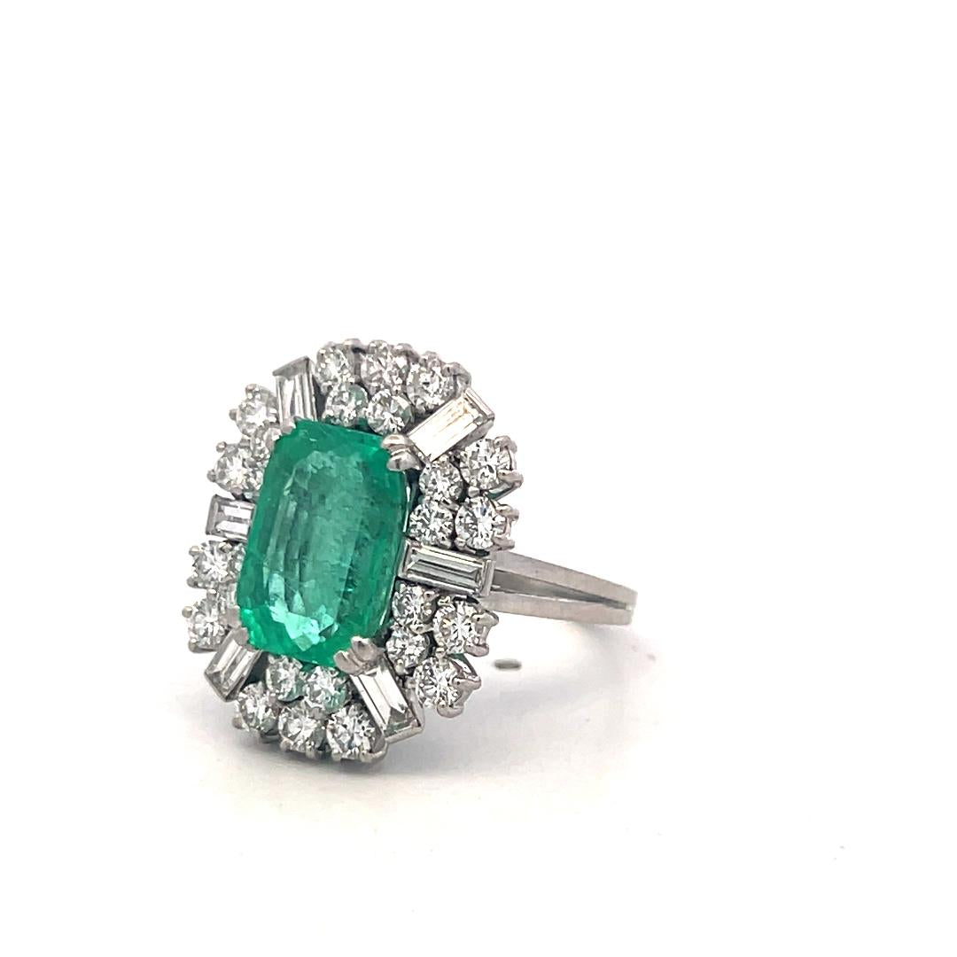 Platinum Cluster Ring 2.8ct Round & Emerald F VS Diamonds & 12.12x8.20MM Emerald
