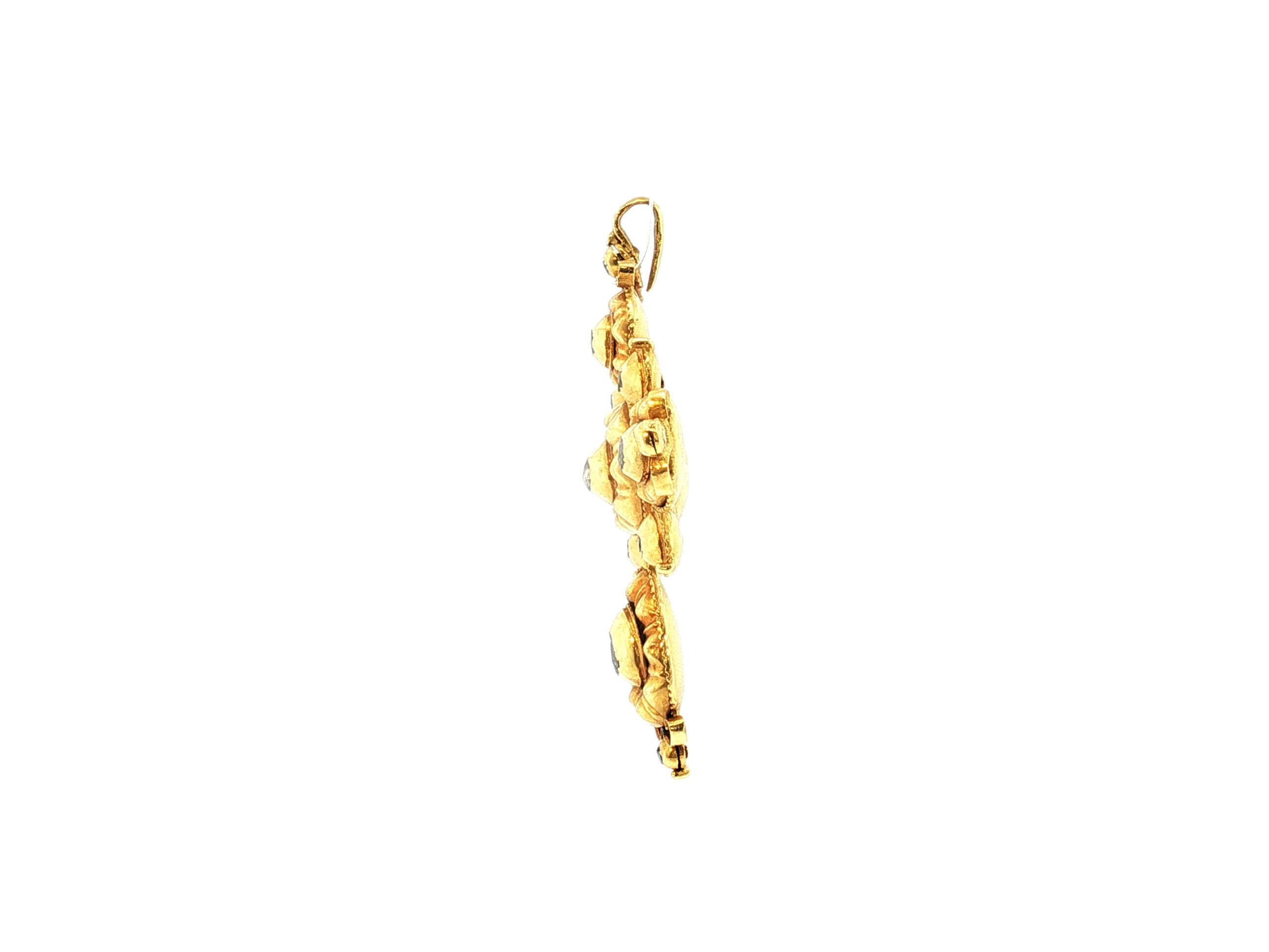 Antique 20K Yellow Gold Pendant with 0.45 Carat Rose Cut Black Diamonds  10.2g