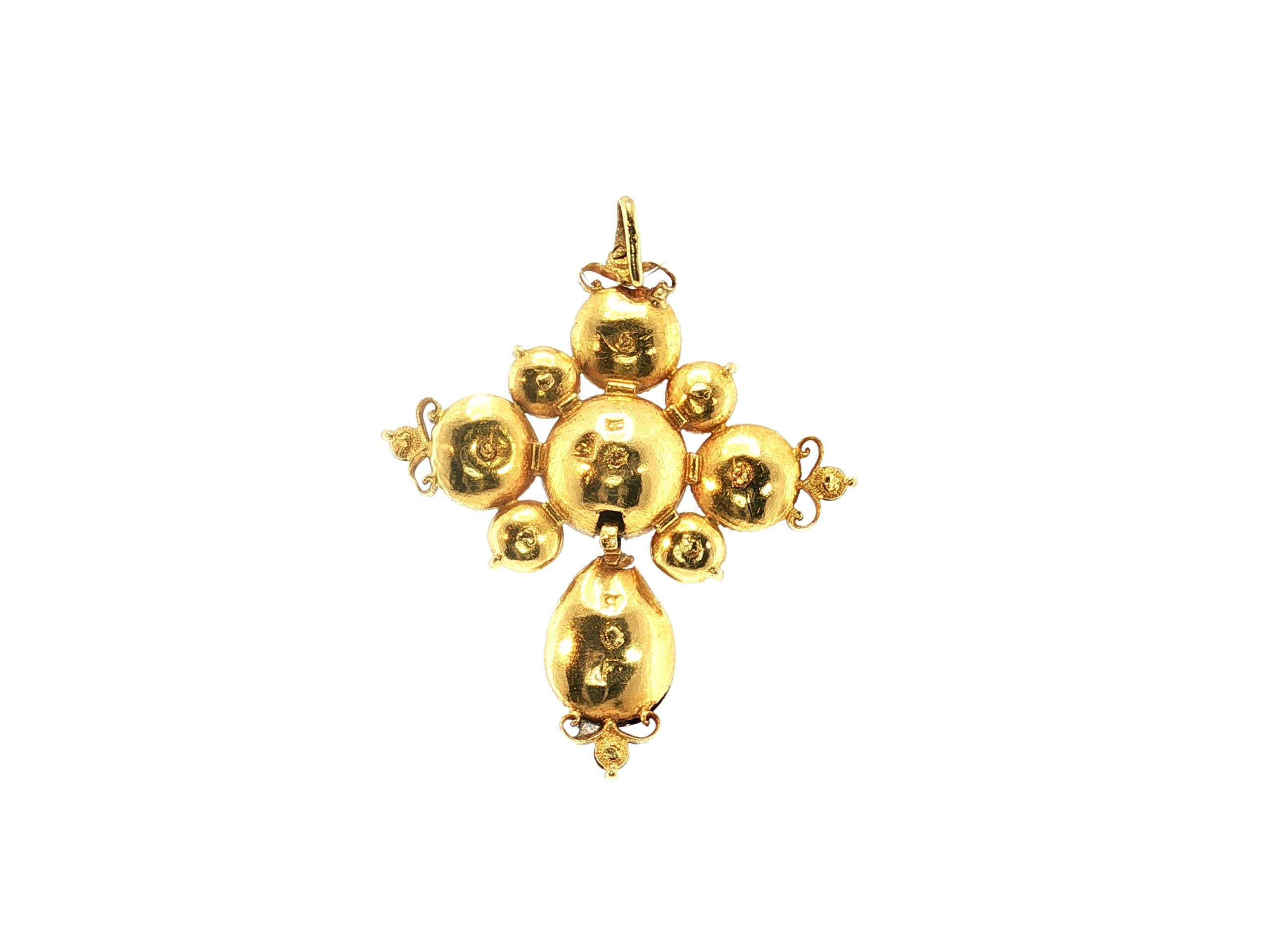 Antique 20K Yellow Gold Pendant with 0.45 Carat Rose Cut Black Diamonds  10.2g