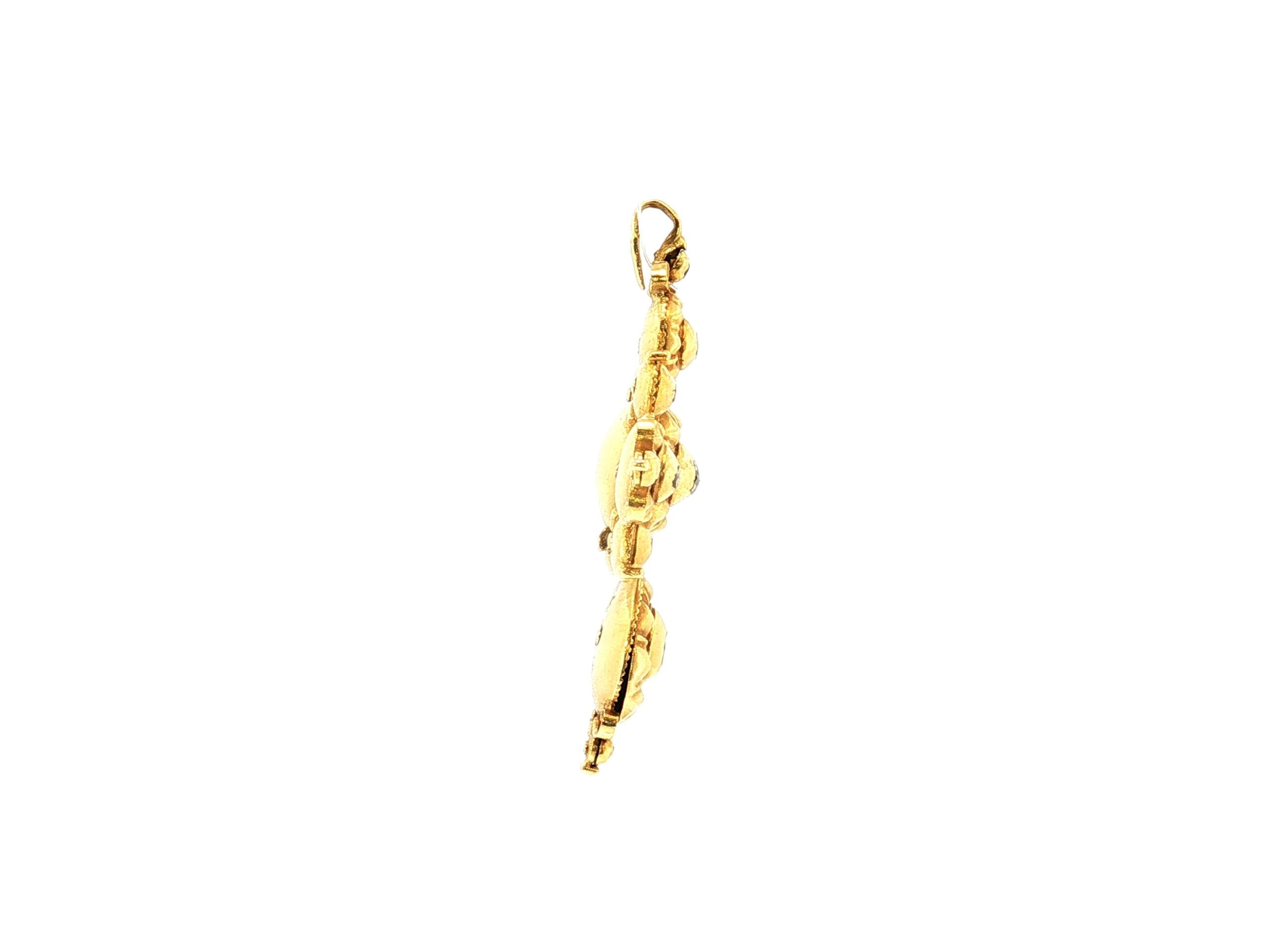 Antique 20K Yellow Gold Pendant with 0.45 Carat Rose Cut Black Diamonds  10.2g