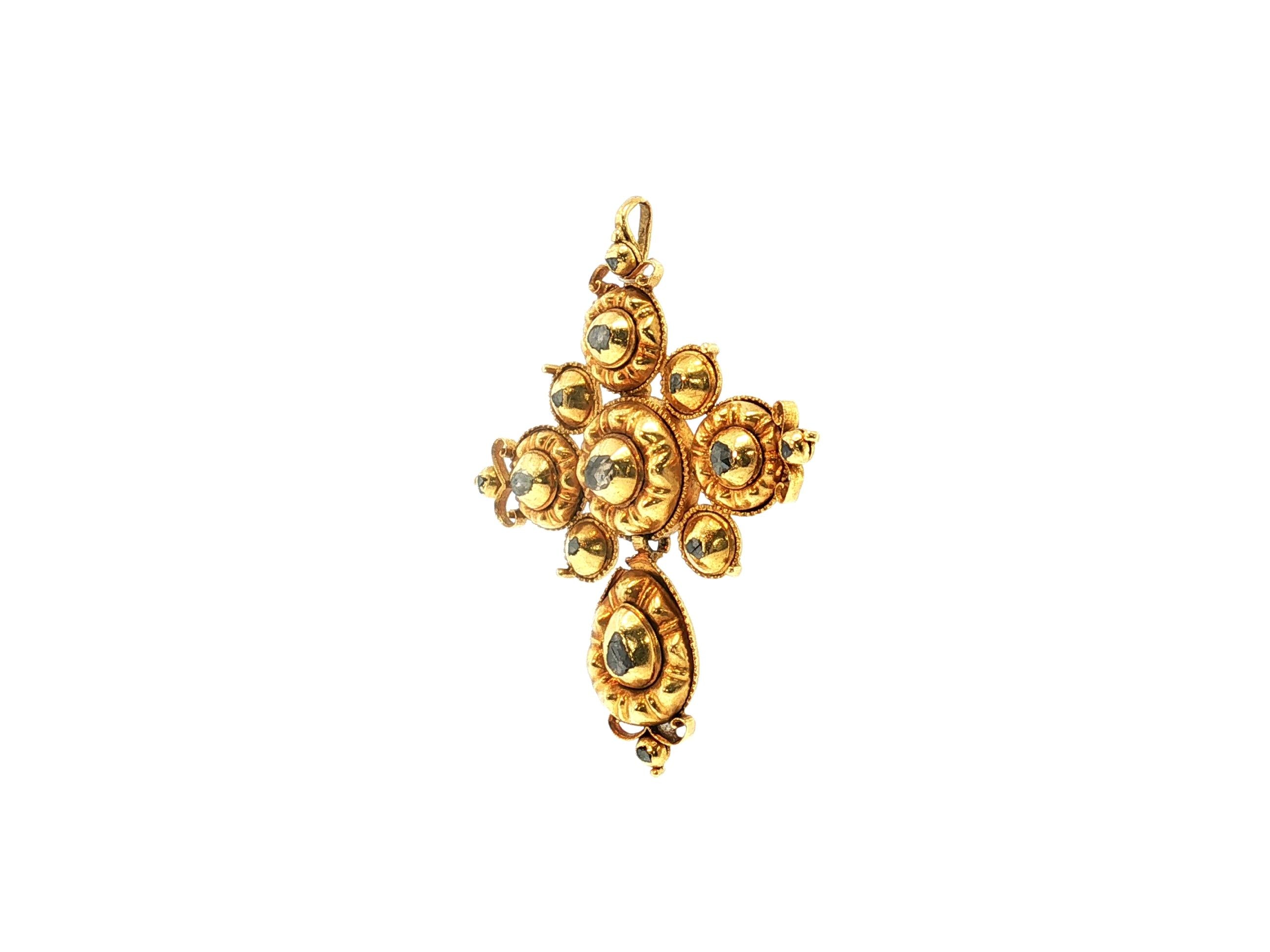 Antique 20K Yellow Gold Pendant with 0.45 Carat Rose Cut Black Diamonds  10.2g