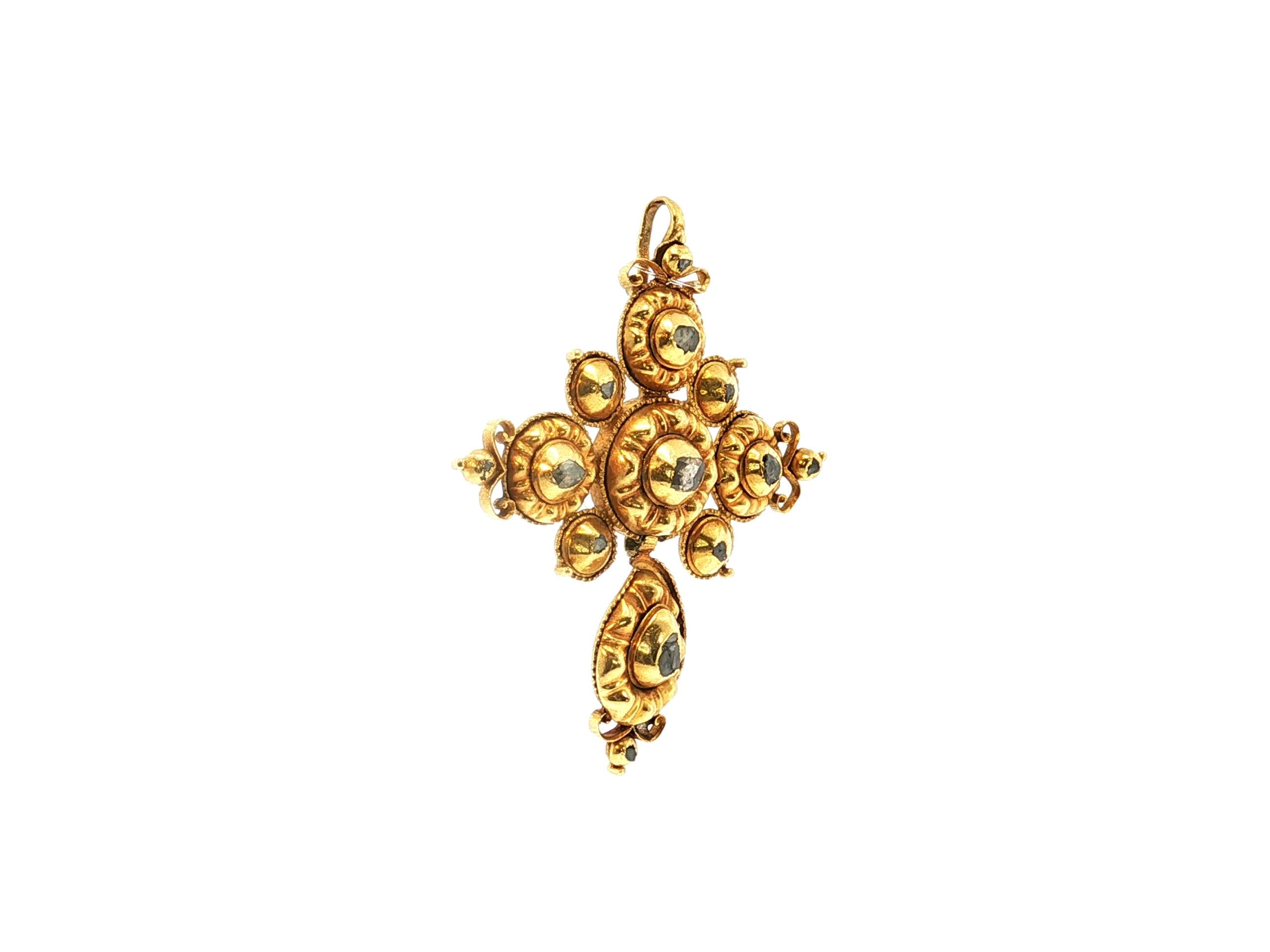 Antique 20K Yellow Gold Pendant with 0.45 Carat Rose Cut Black Diamonds  10.2g
