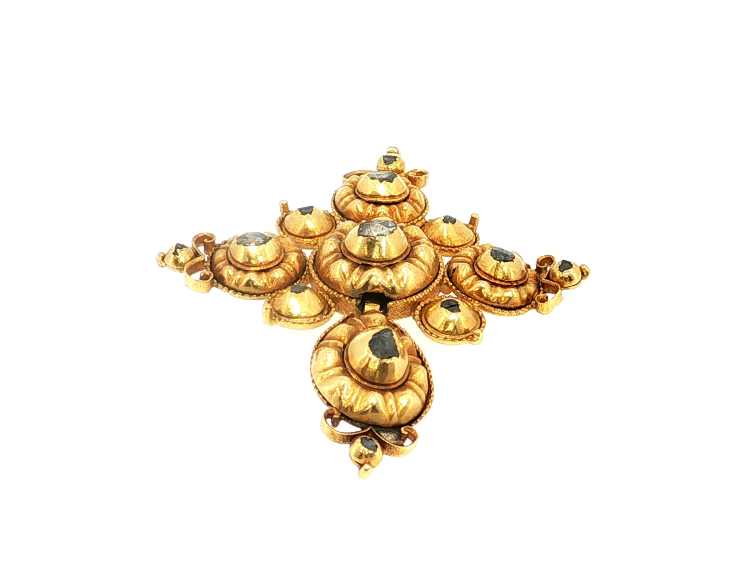 Antique 20K Yellow Gold Pendant with 0.45 Carat Rose Cut Black Diamonds  10.2g