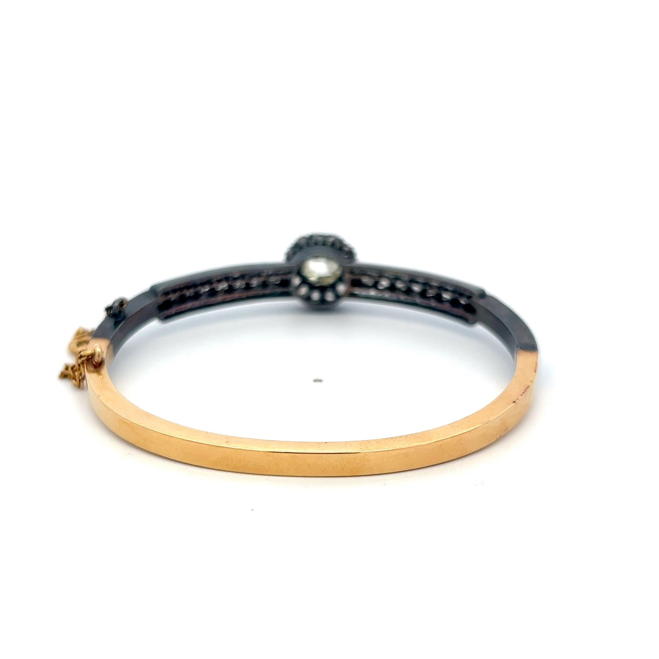 Antique 18K Gold/Silver Bangle Bracelet with 2.7 Carat Rose Cut Diamonds