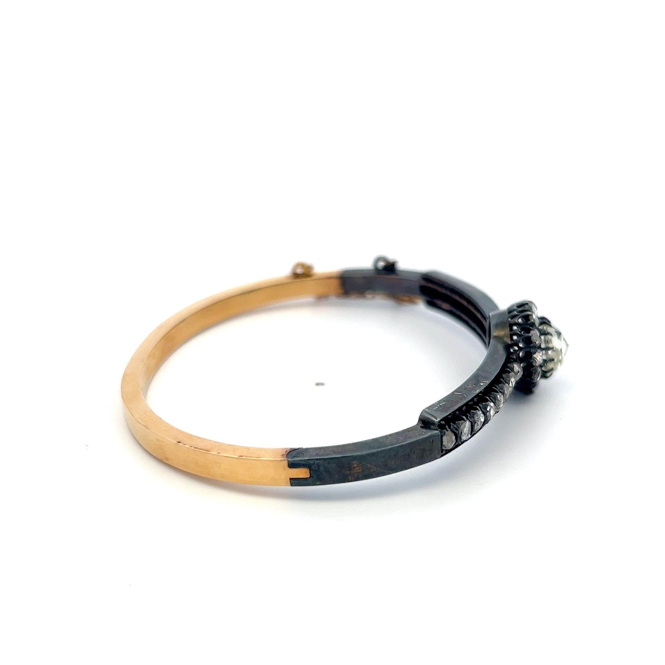 Antique 18K Gold/Silver Bangle Bracelet with 2.7 Carat Rose Cut Diamonds