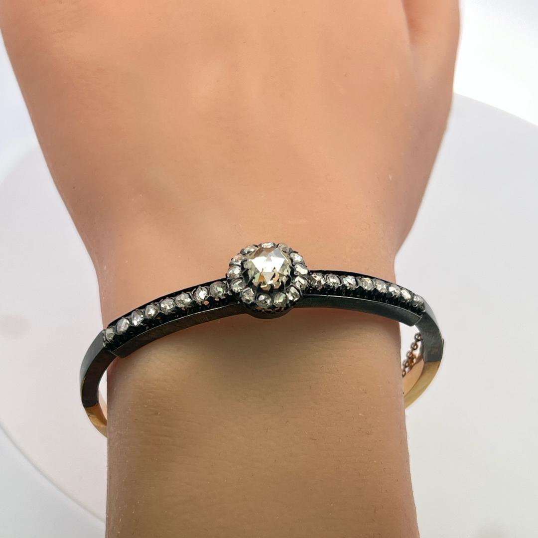 Antique 18K Gold/Silver Bangle Bracelet with 2.7 Carat Rose Cut Diamonds