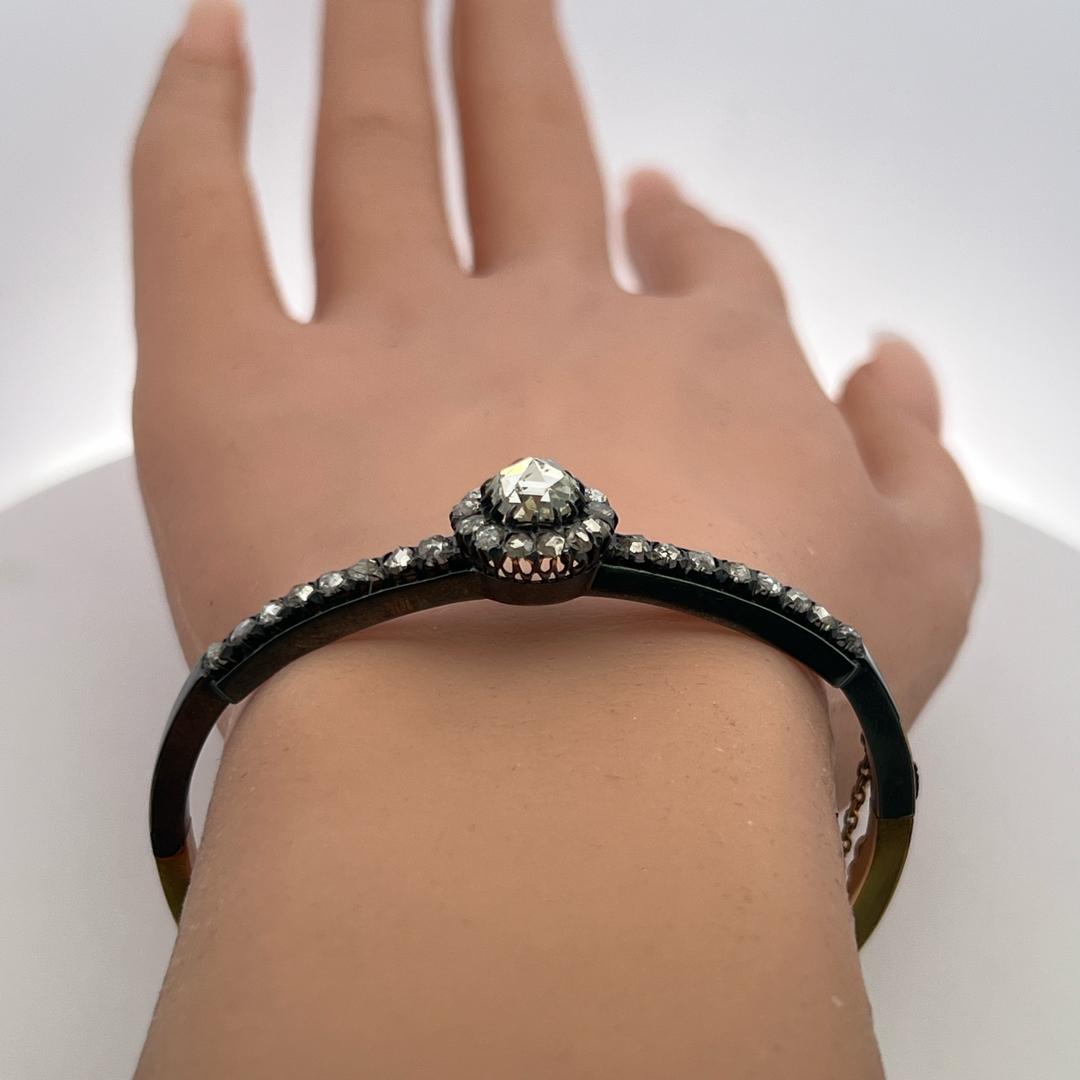 Antique 18K Gold/Silver Bangle Bracelet with 2.7 Carat Rose Cut Diamonds