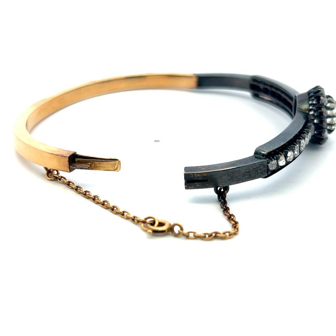 Antique 18K Gold/Silver Bangle Bracelet with 2.7 Carat Rose Cut Diamonds