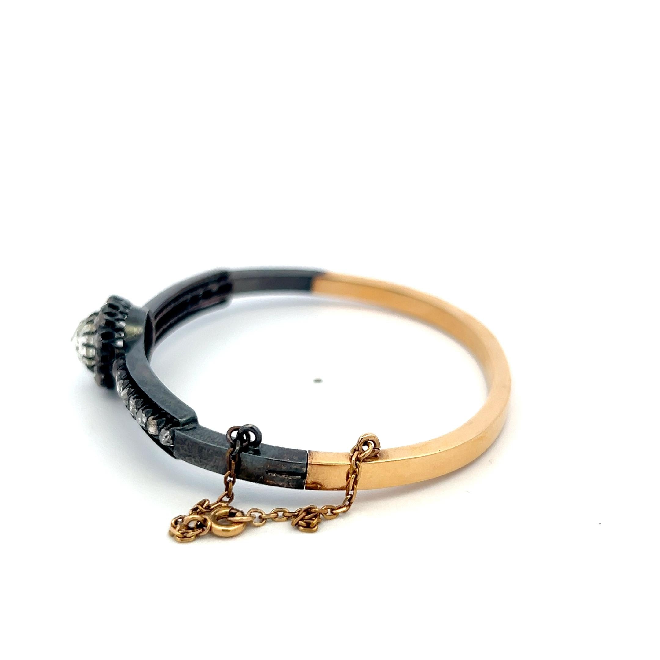 Antique 18K Gold/Silver Bangle Bracelet with 2.7 Carat Rose Cut Diamonds
