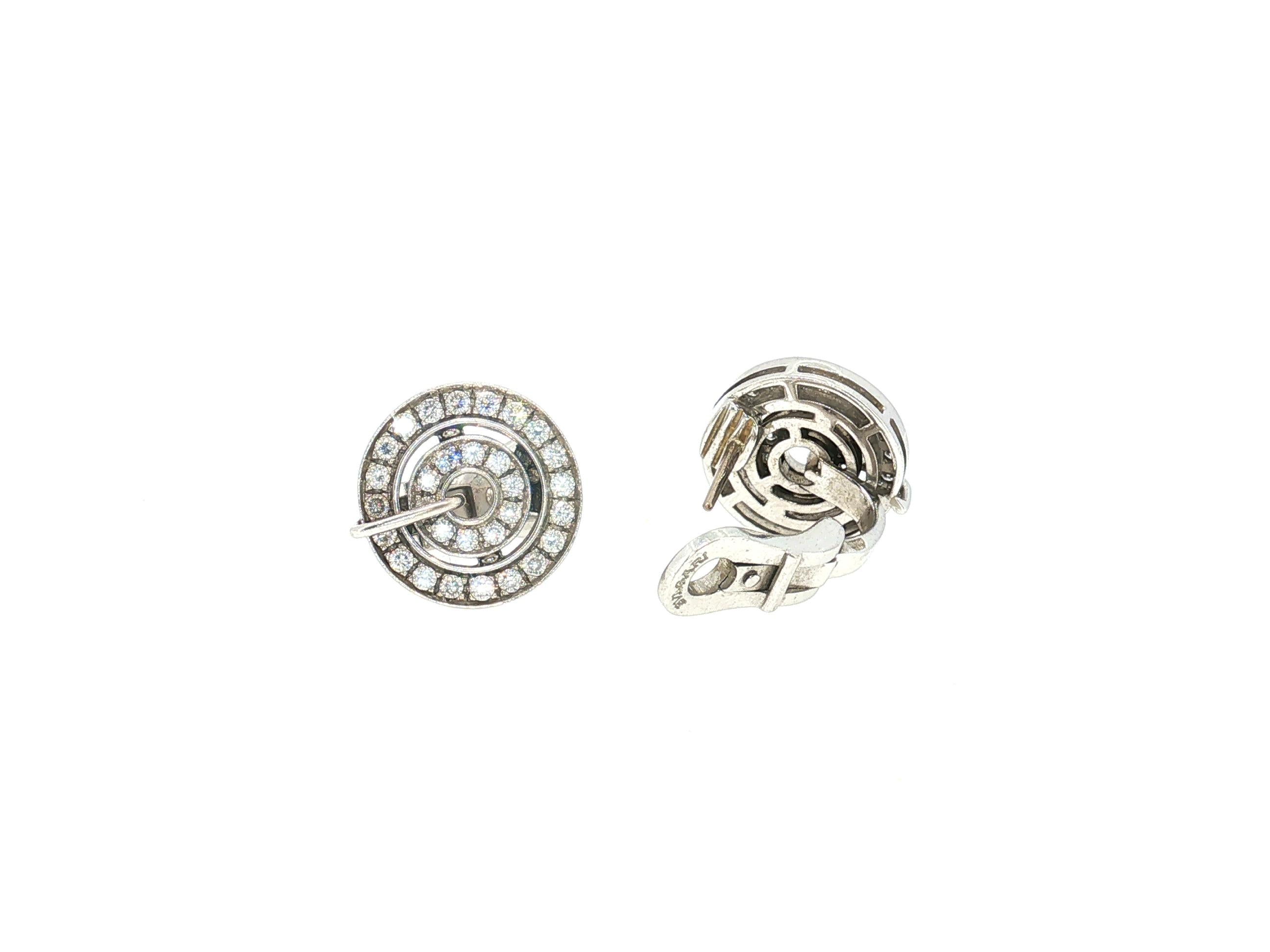 Bvlgari 18K White Gold Clip-On Earrings with 0.9 Carat Round G VS Diamonds
