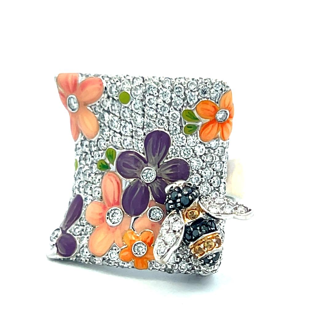 18K White Gold Floral Cocktail Ring with 1.05 Carat Round H VS Diamonds