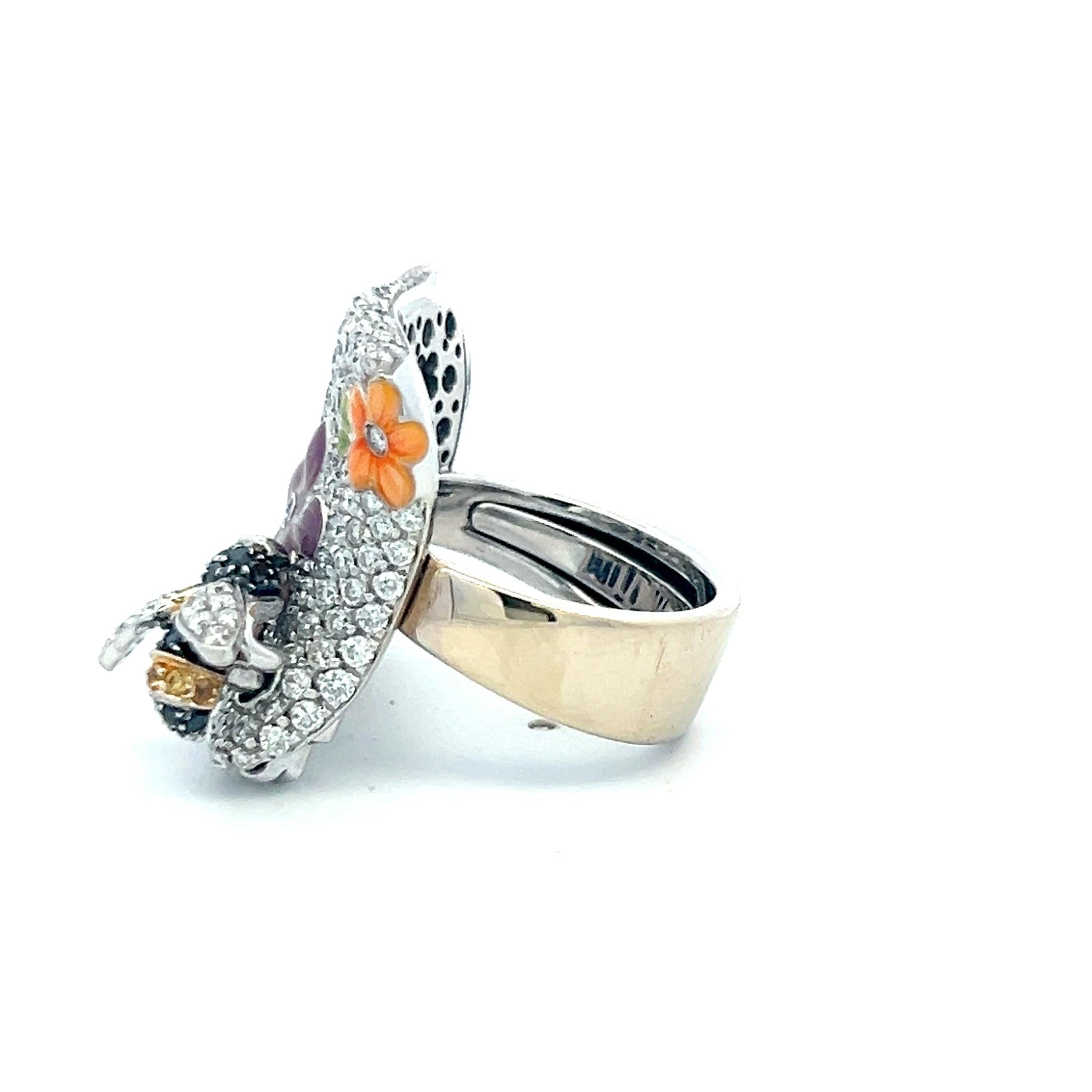18K White Gold Floral Cocktail Ring with 1.05 Carat Round H VS Diamonds