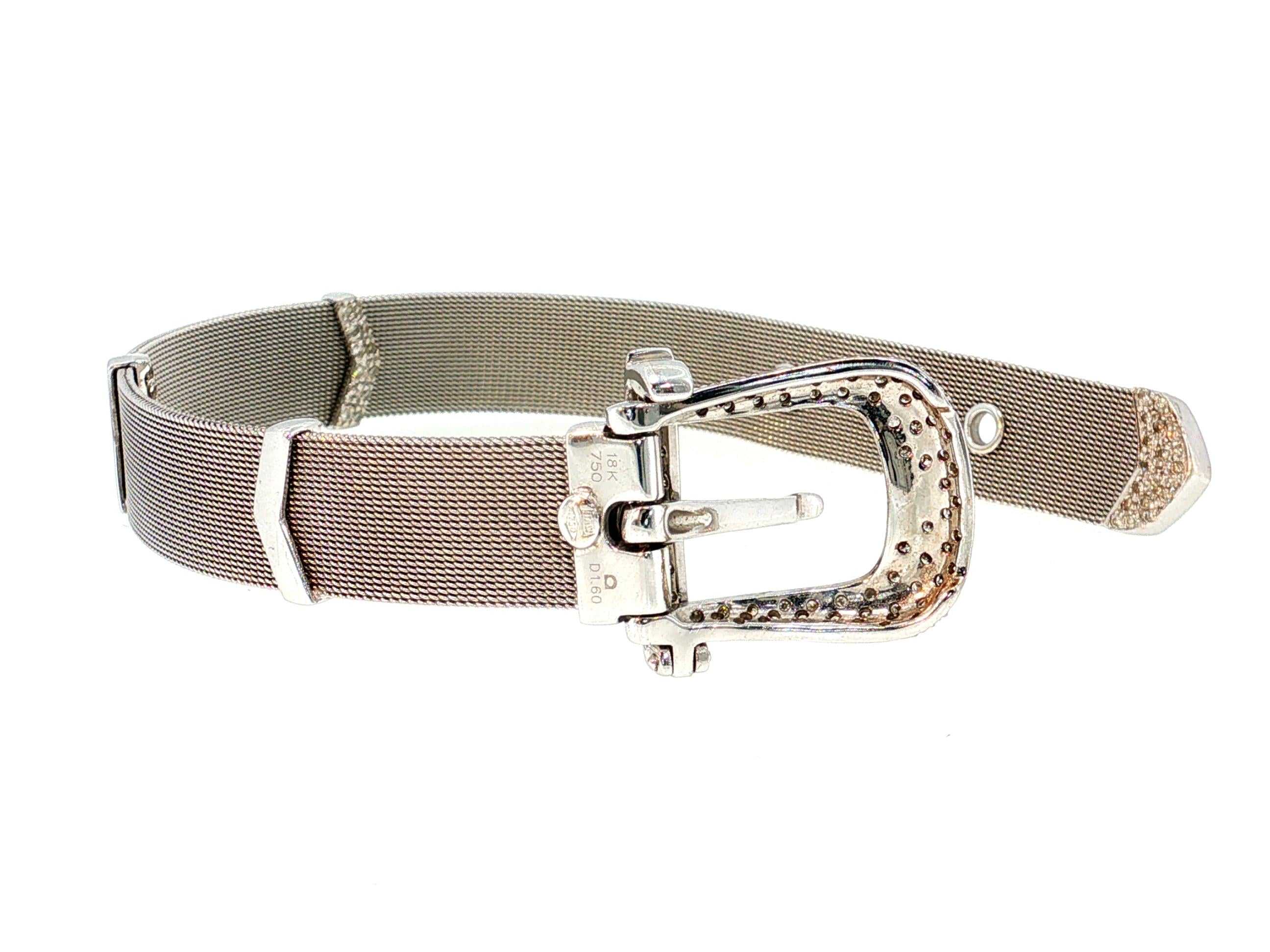 18K White Gold Retro Mesh Buckle Bracelet with 1.6 Carat Round H SI Diamonds