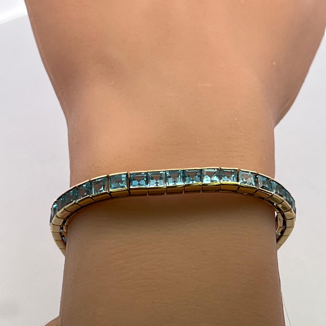 Vintage 14K Yellow Gold Tennis Bracelet with 4.06x3.31 MM Blue Topaz