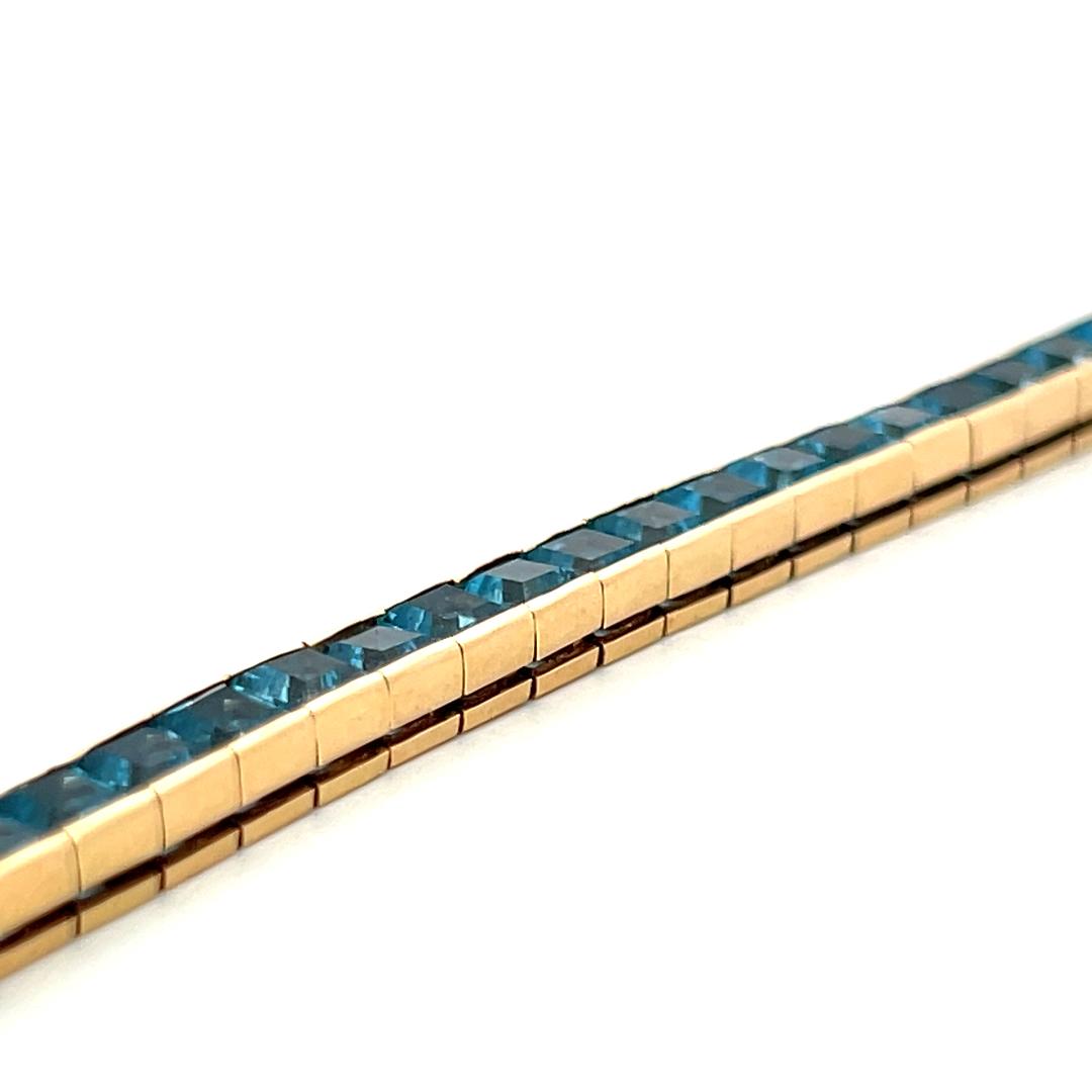 Vintage 14K Yellow Gold Tennis Bracelet with 4.06x3.31 MM Blue Topaz