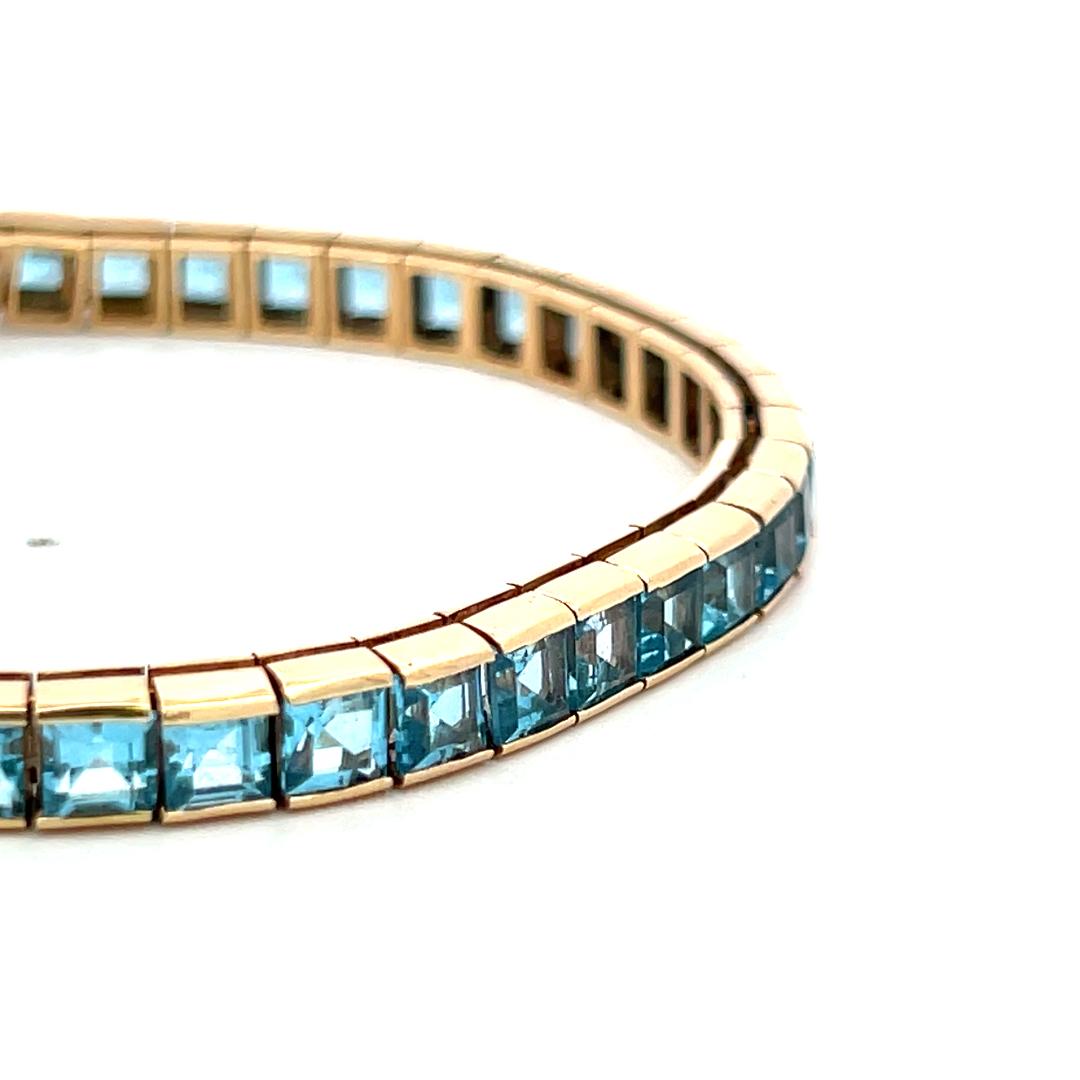 Vintage 14K Yellow Gold Tennis Bracelet with 4.06x3.31 MM Blue Topaz
