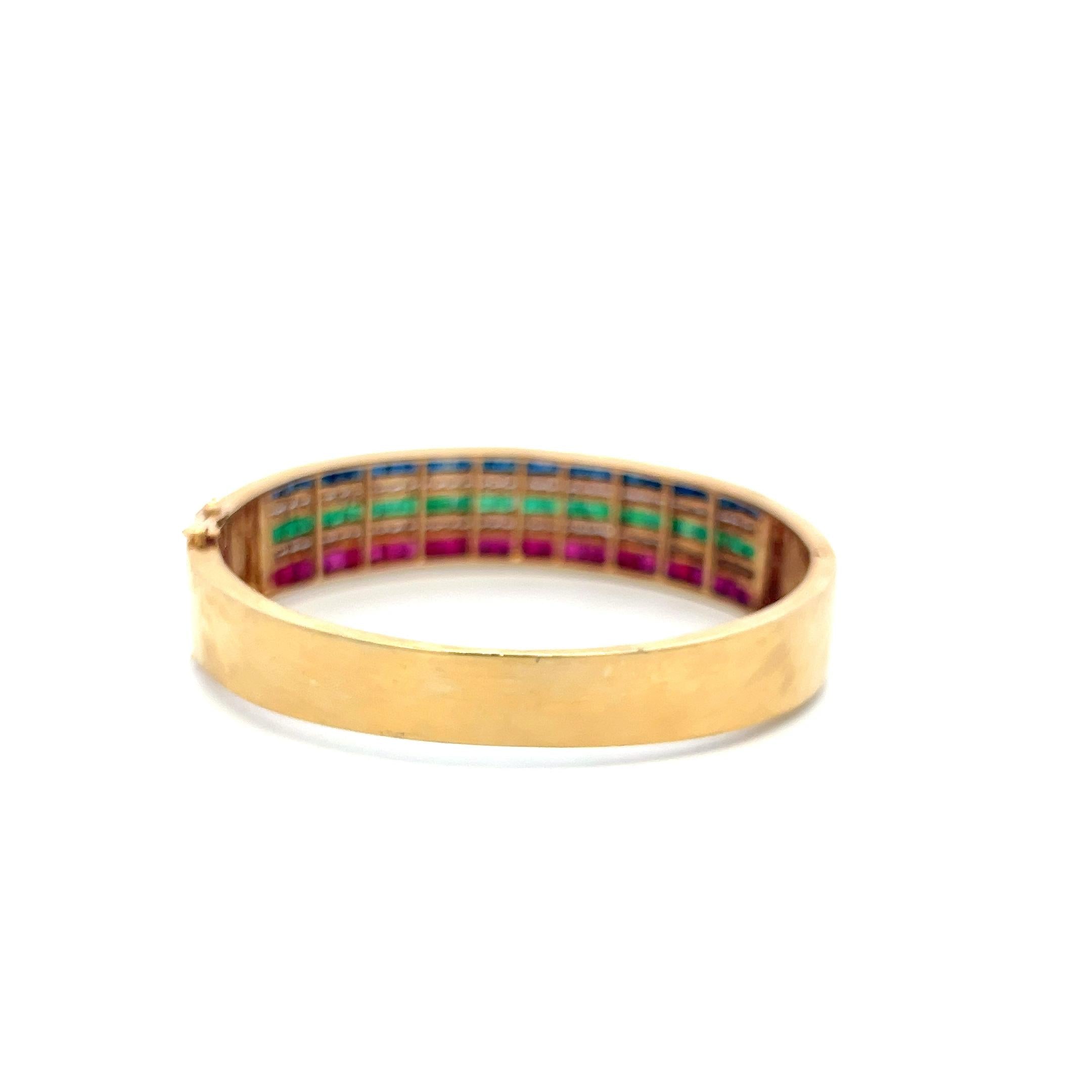 14K YG Bangle Bracelet 1ct Diamonds 1.35ct Ruby 1.35ct Emerald 1.35ct Sapphire