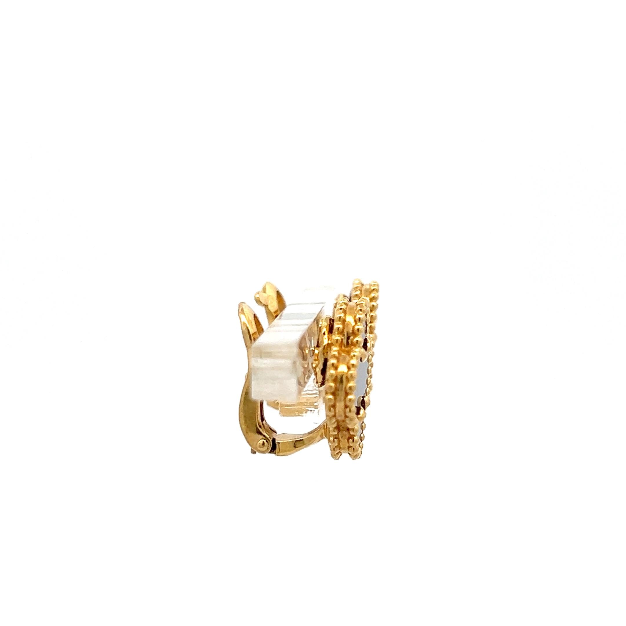 Van Cleef & Arpels 18K Yellow Gold Clip On Earrings with 12X5.54mm Onyx