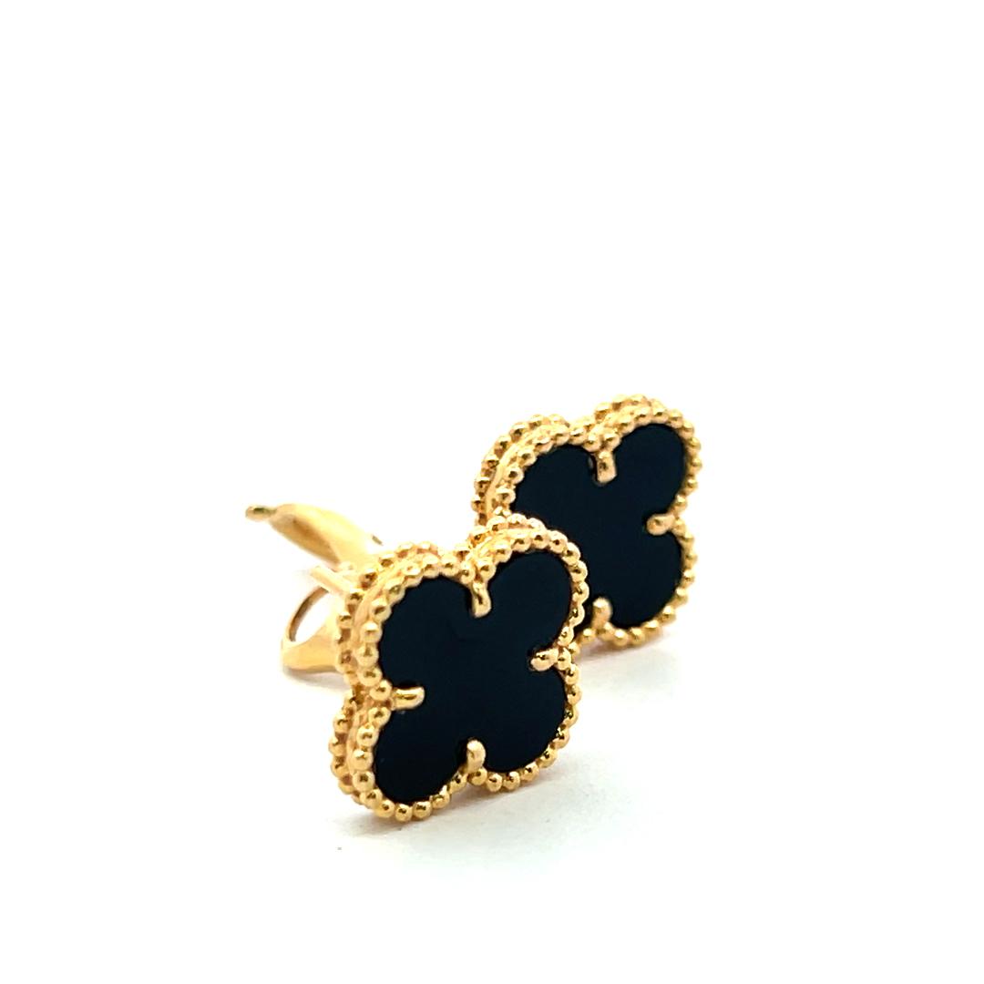 Van Cleef & Arpels 18K Yellow Gold Clip On Earrings with 12X5.54mm Onyx