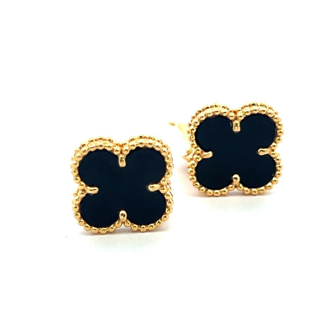Van Cleef & Arpels 18K Yellow Gold Clip On Earrings with 12X5.54mm Onyx