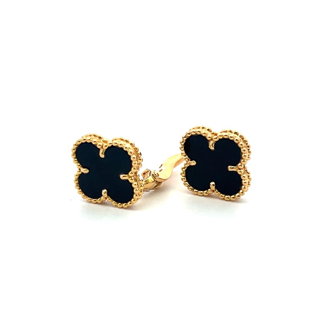 Van Cleef & Arpels 18K Yellow Gold Clip On Earrings with 12X5.54mm Onyx