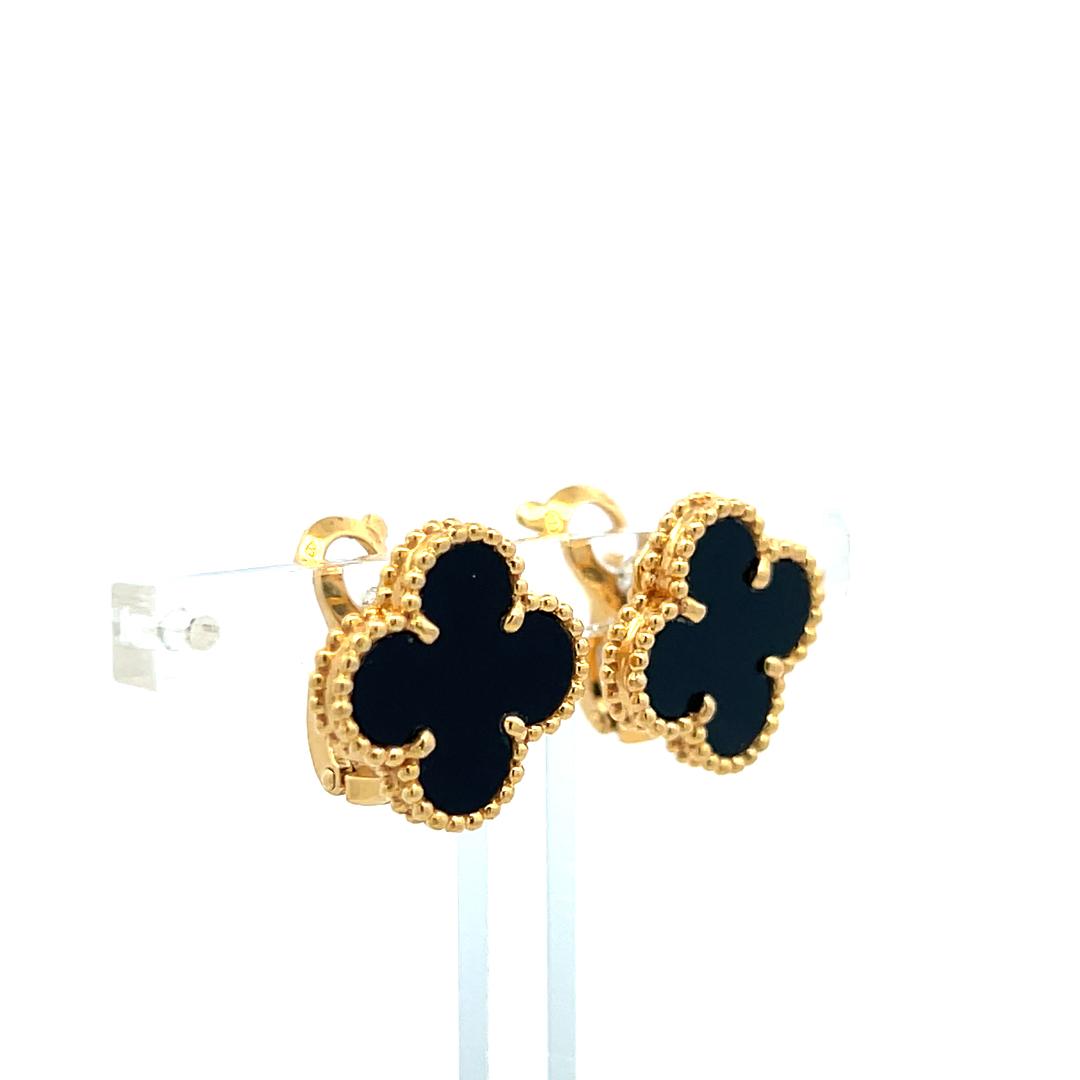 Van Cleef & Arpels 18K Yellow Gold Clip On Earrings with 12X5.54mm Onyx