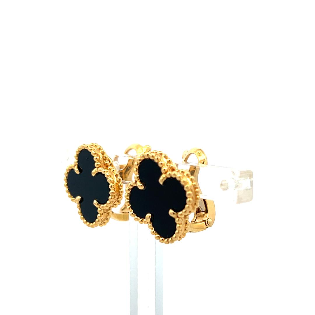 Van Cleef & Arpels 18K Yellow Gold Clip On Earrings with 12X5.54mm Onyx