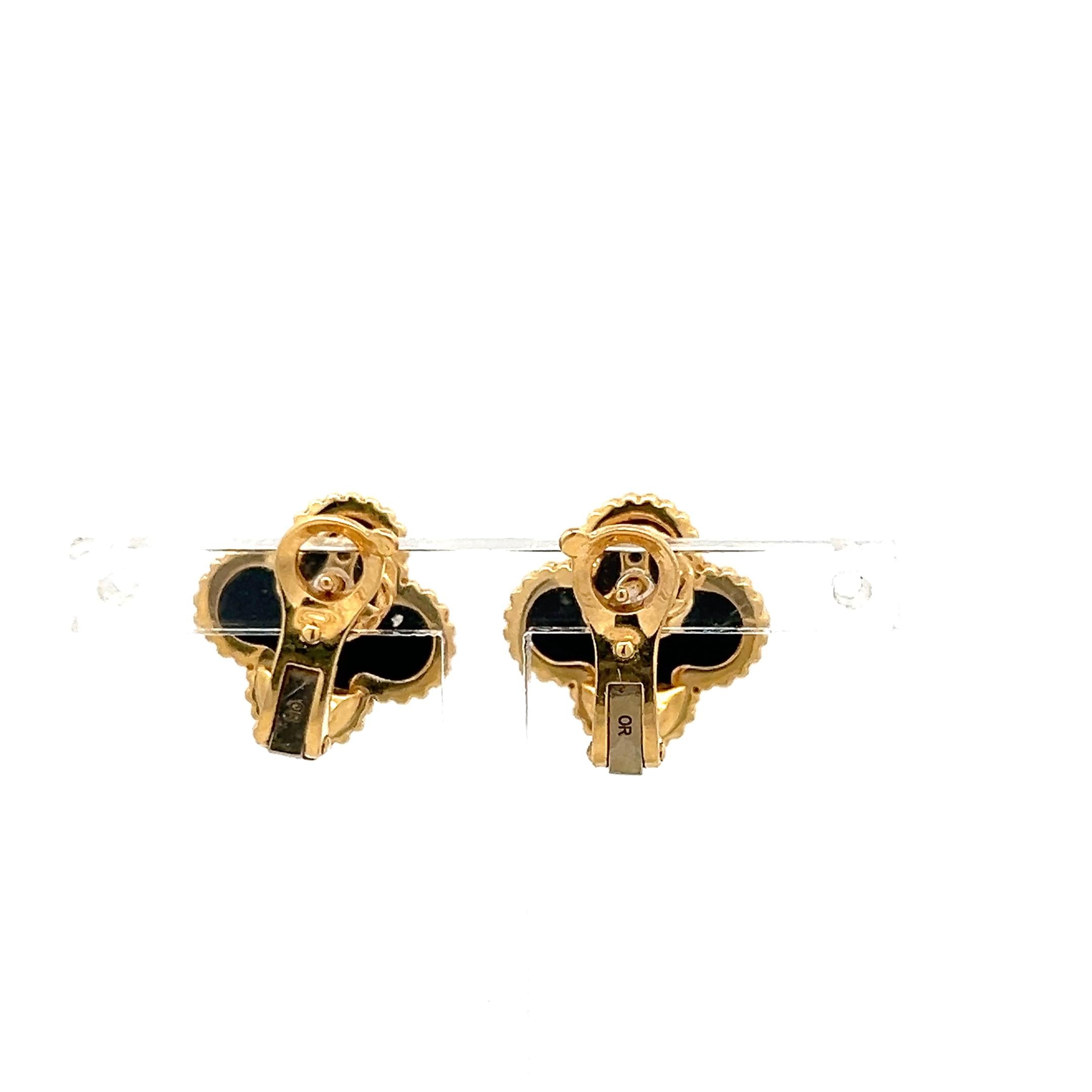 Van Cleef & Arpels 18K Yellow Gold Clip On Earrings with 12X5.54mm Onyx