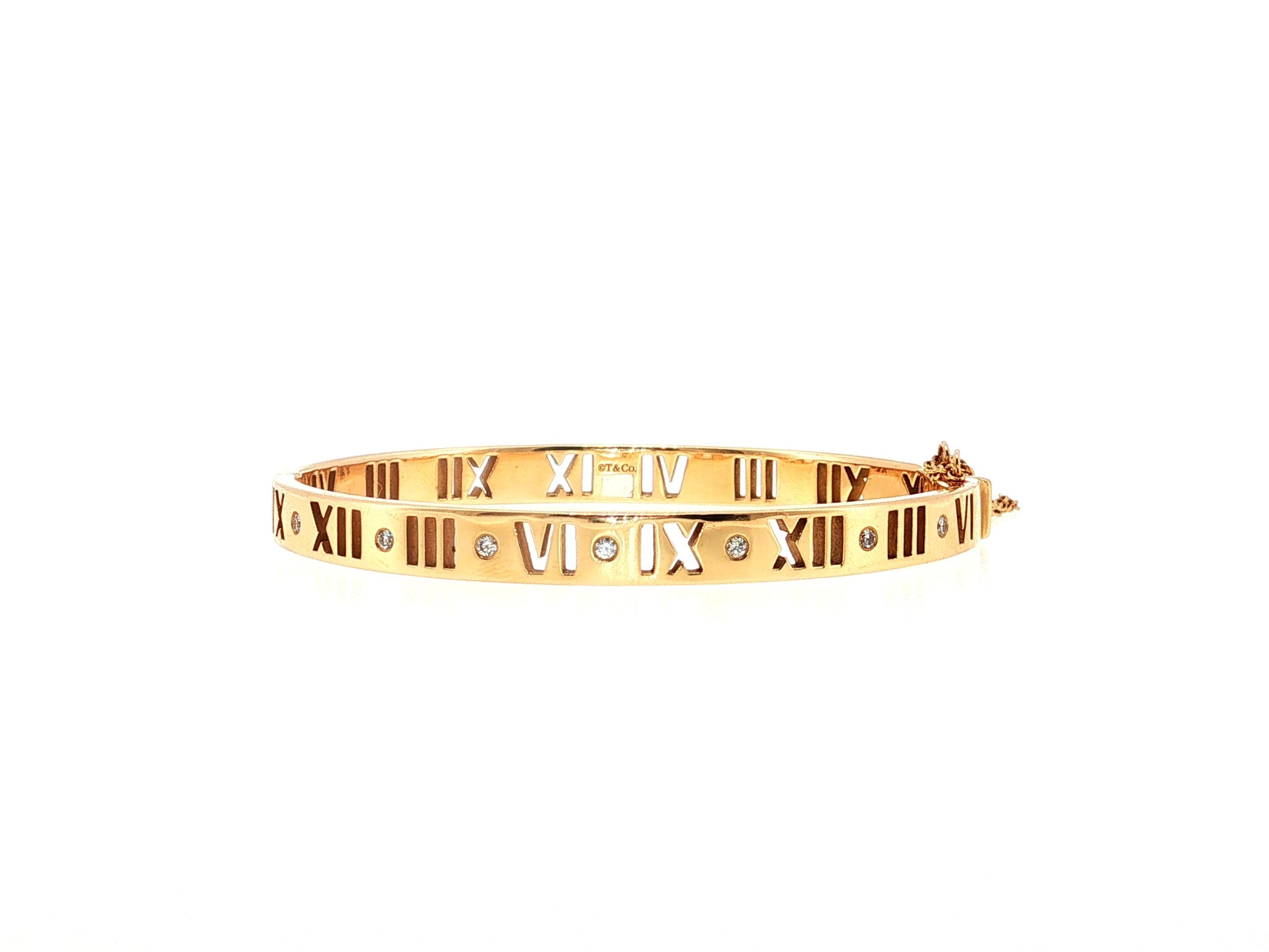 Tiffany & Co 18K YG Bangle Bracelet with 0.14 Carat Round F VS Diamonds Size 6.5