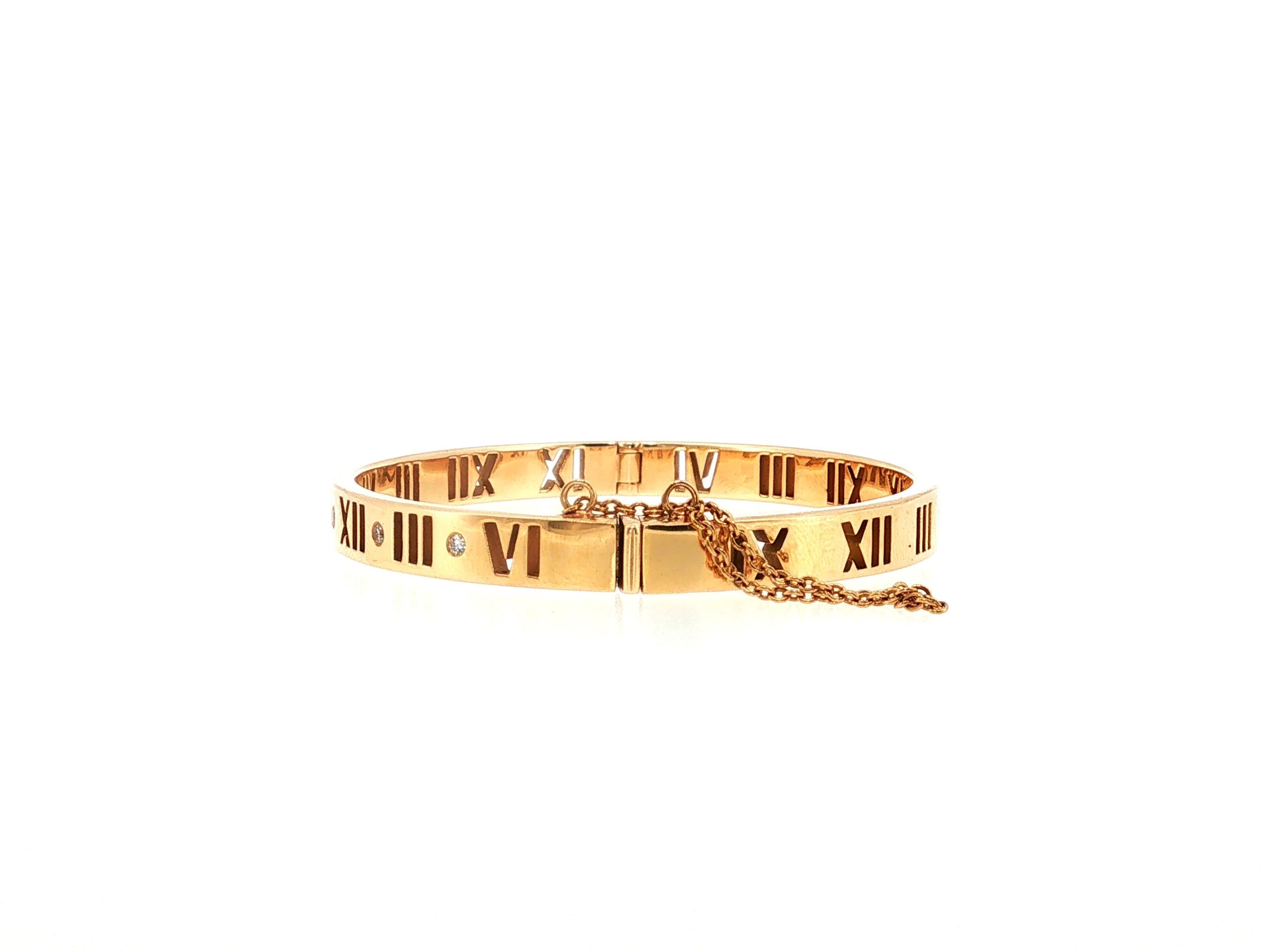 Tiffany & Co 18K YG Bangle Bracelet with 0.14 Carat Round F VS Diamonds Size 6.5