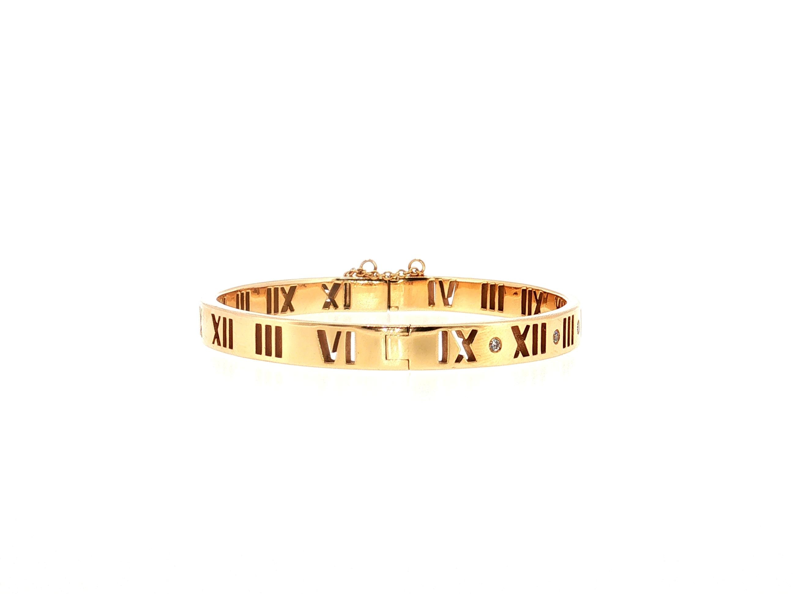 Tiffany & Co 18K YG Bangle Bracelet with 0.14 Carat Round F VS Diamonds Size 6.5