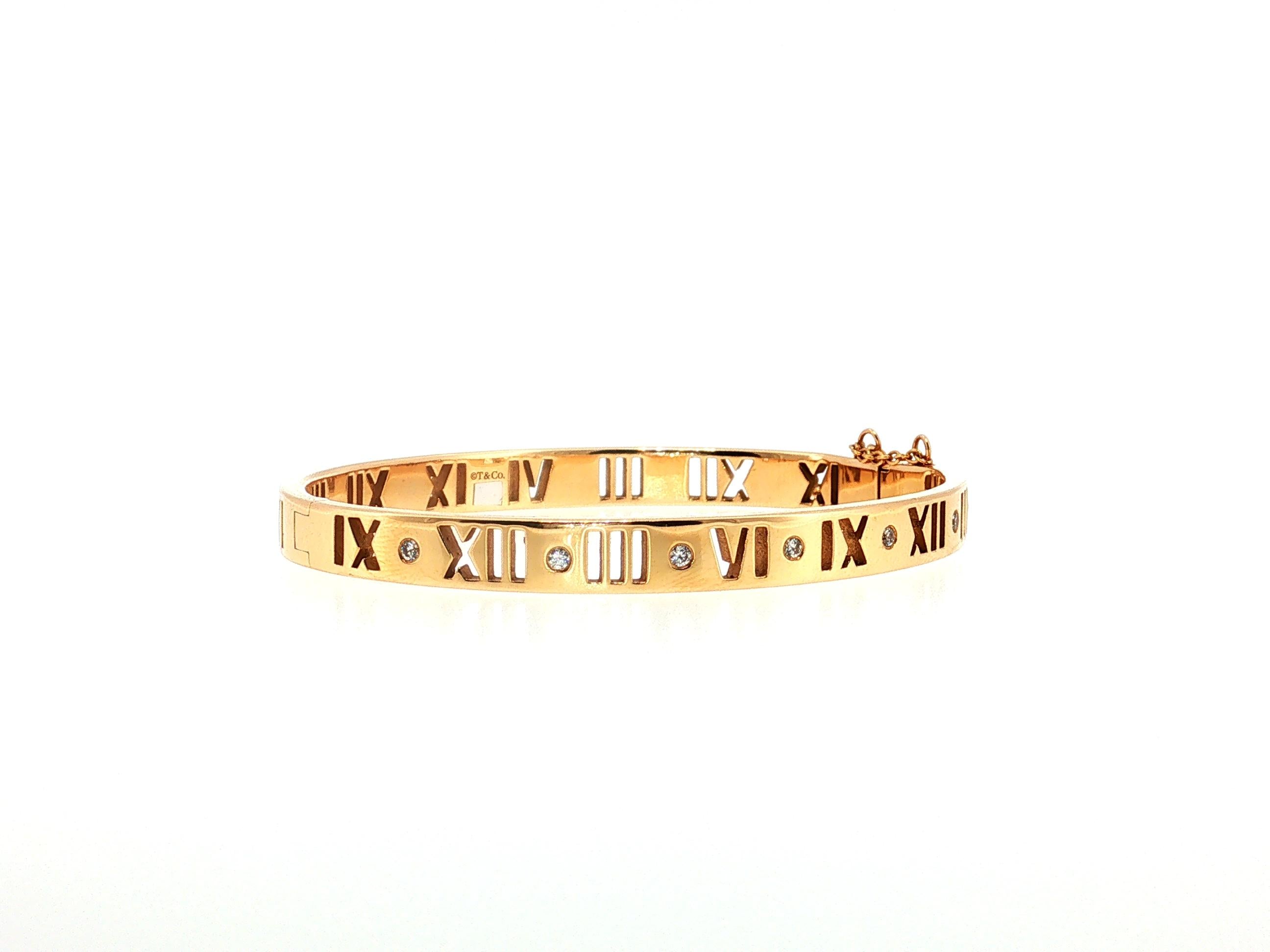 Tiffany & Co 18K YG Bangle Bracelet with 0.14 Carat Round F VS Diamonds Size 6.5