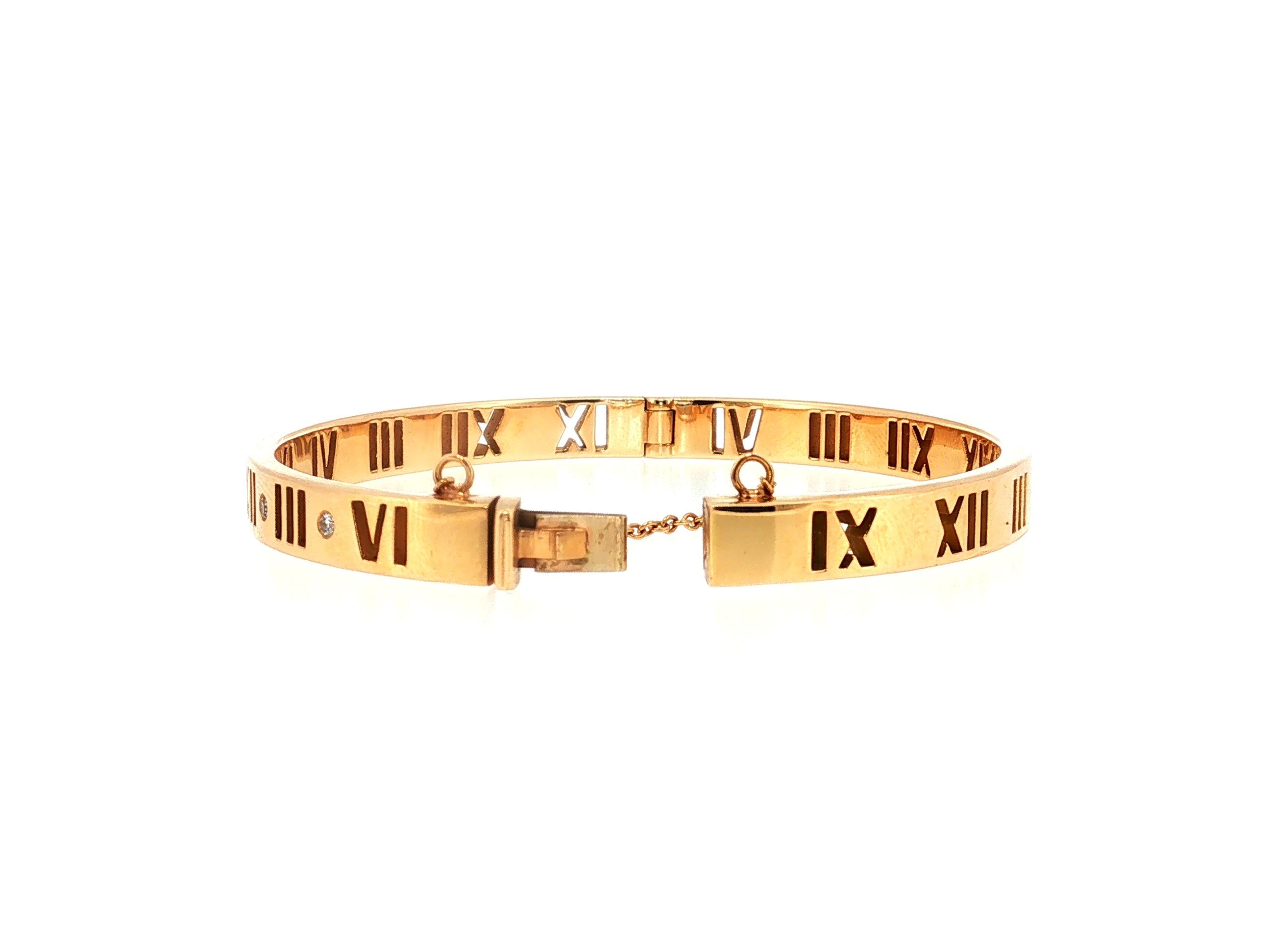 Tiffany & Co 18K YG Bangle Bracelet with 0.14 Carat Round F VS Diamonds Size 6.5