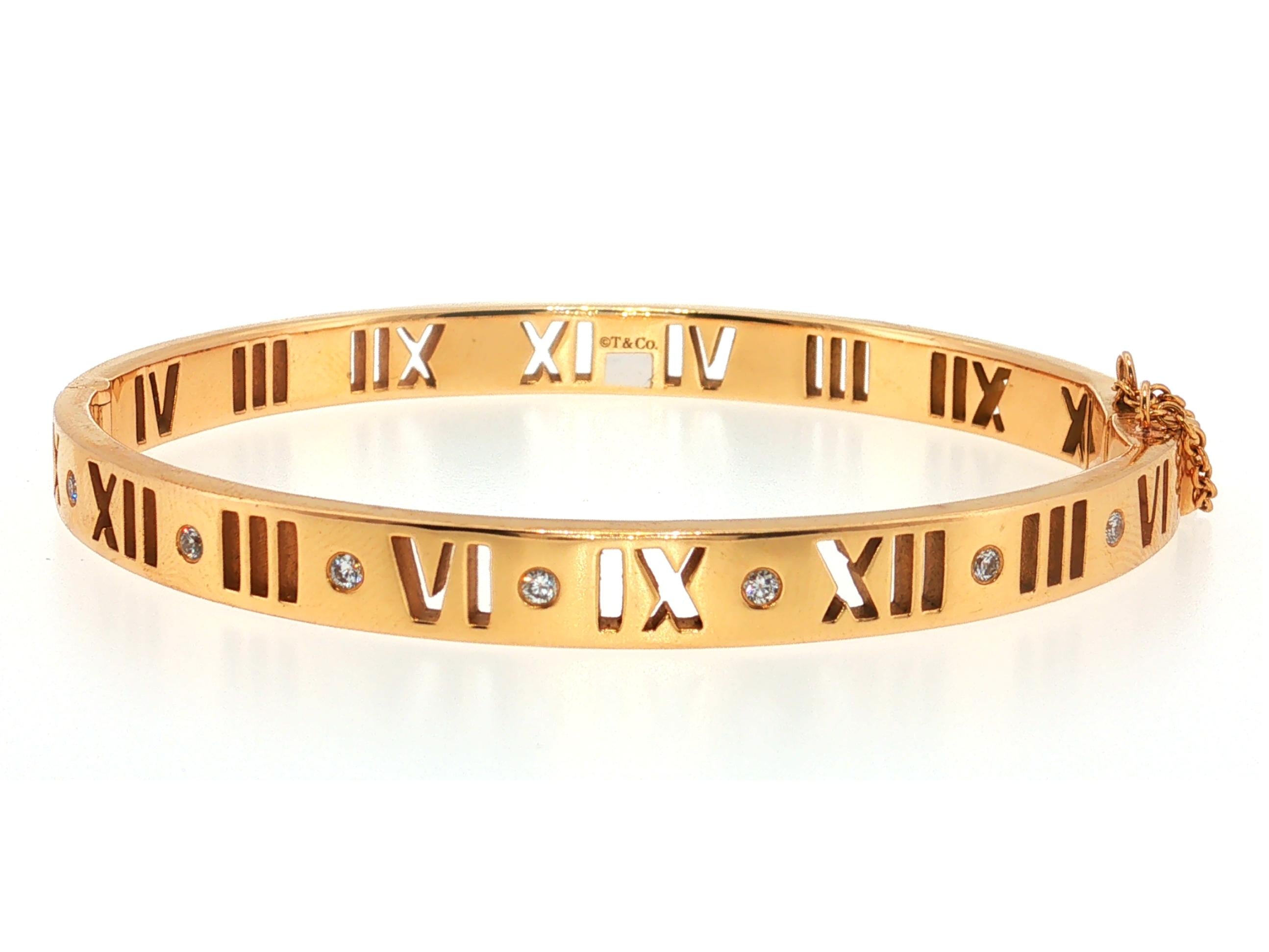 Tiffany & Co 18K YG Bangle Bracelet with 0.14 Carat Round F VS Diamonds Size 6.5