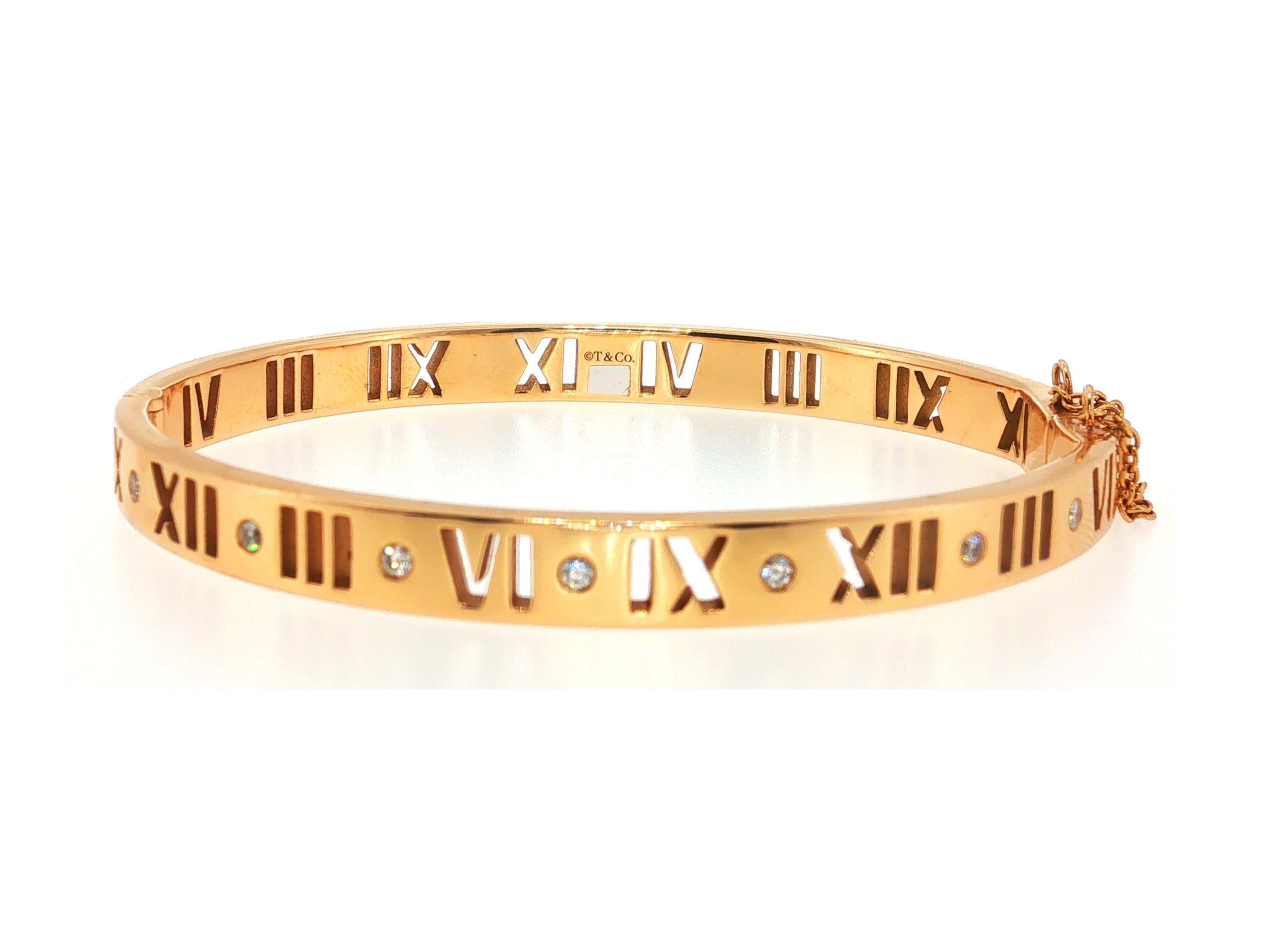 Tiffany & Co 18K YG Bangle Bracelet with 0.14 Carat Round F VS Diamonds Size 6.5