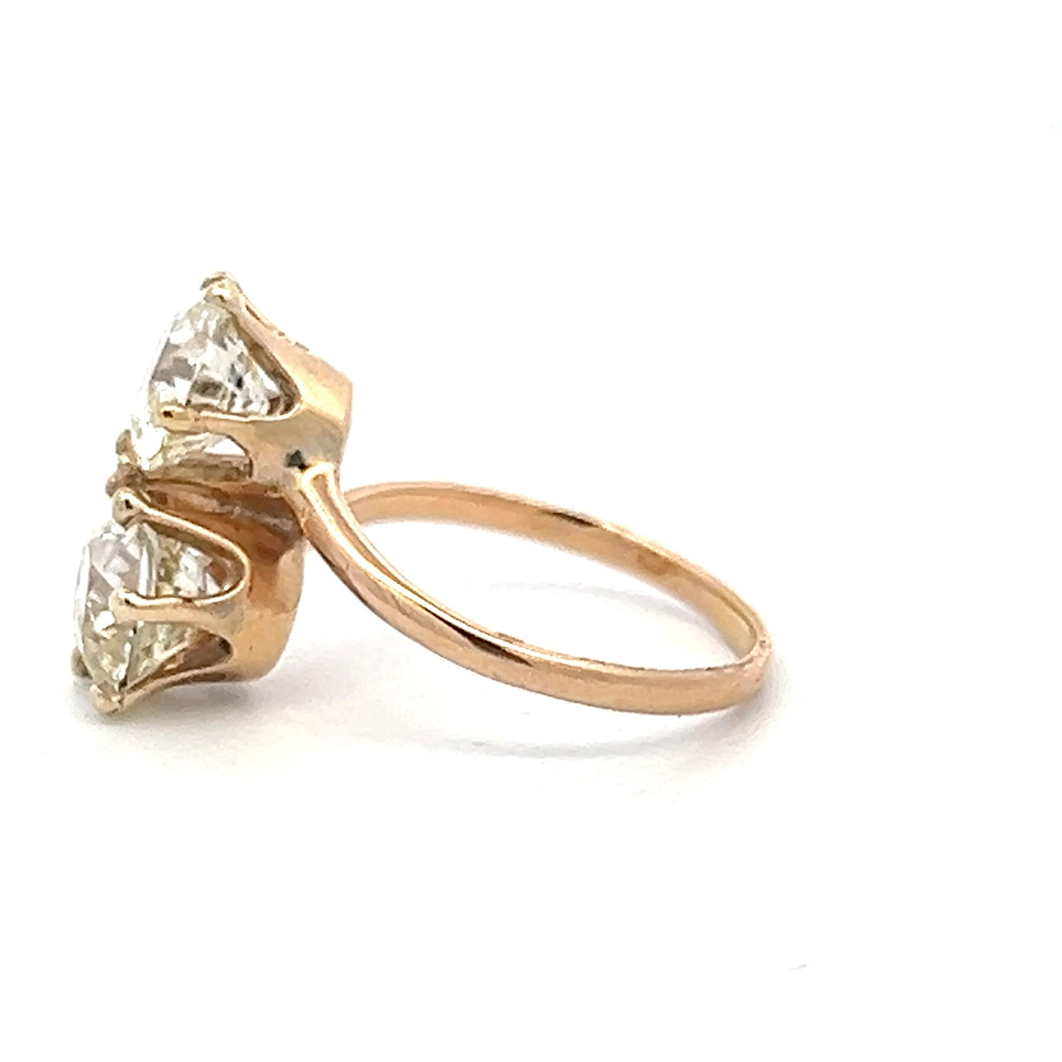 14K YG Two-Stone Ring 3.52ct Old European Diamonds Size 5.5 N SI2/VS2 GIA