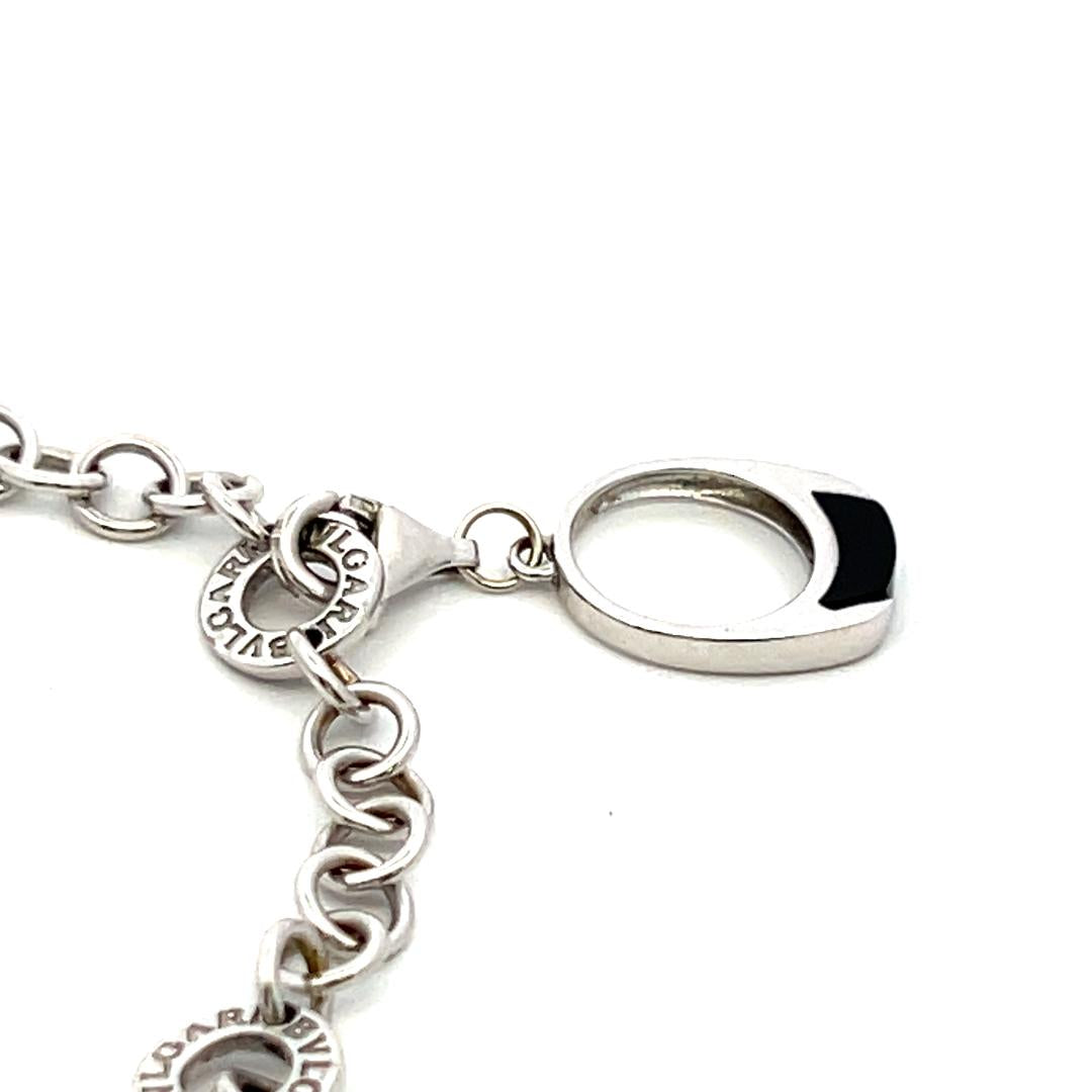 Bvlgari 18K White Gold Charm Bracelet with 0.57 Carat Round H SI Diamonds & Onyx