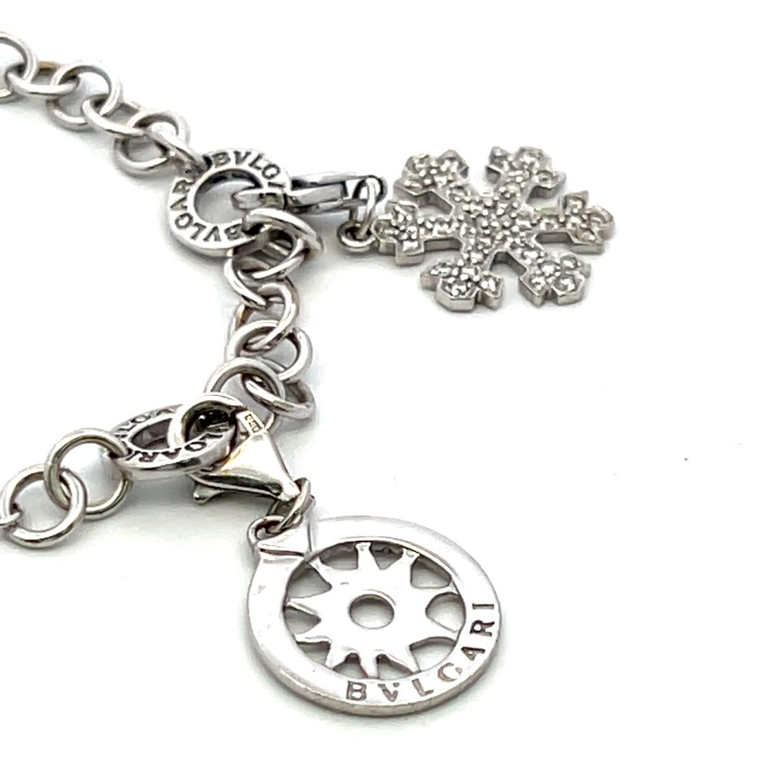 Bvlgari 18K White Gold Charm Bracelet with 0.57 Carat Round H SI Diamonds & Onyx