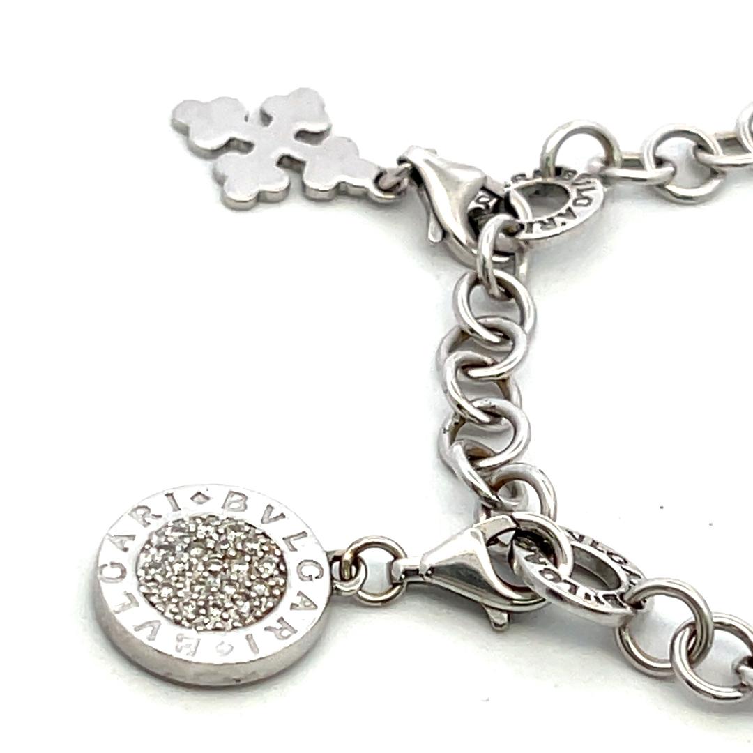 Bvlgari 18K White Gold Charm Bracelet with 0.57 Carat Round H SI Diamonds & Onyx