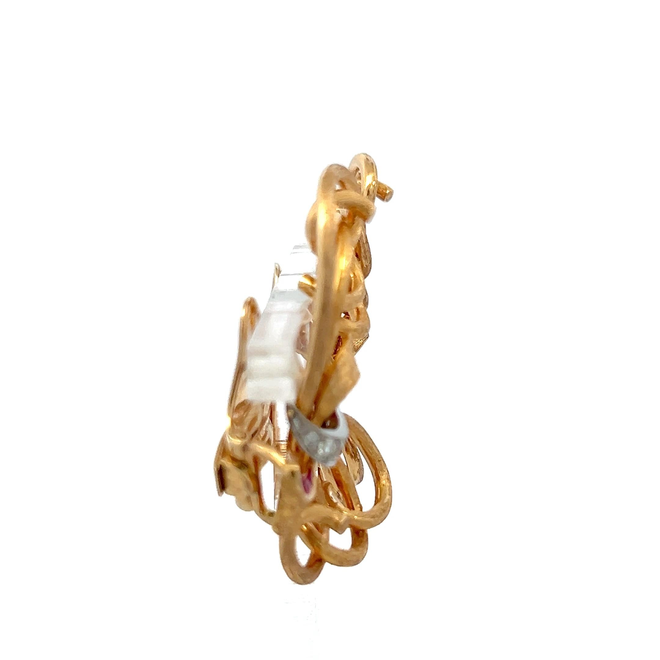 14K YG Clip-On Earrings with 0.3 Carat Round G VS Diamonds & 0.25 Carat Rubies