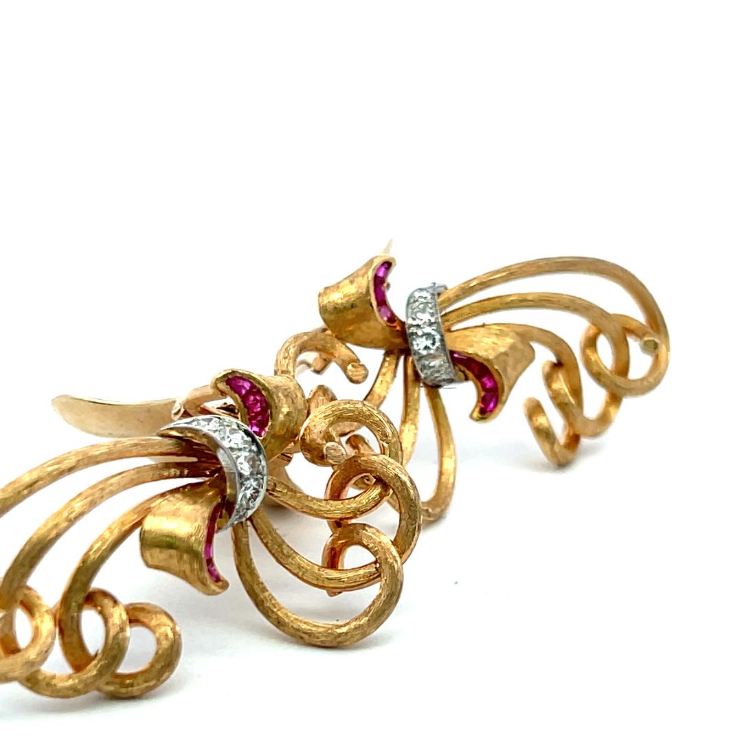14K YG Clip-On Earrings with 0.3 Carat Round G VS Diamonds & 0.25 Carat Rubies