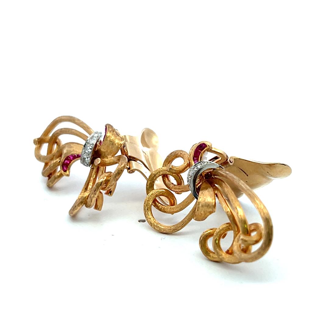 14K YG Clip-On Earrings with 0.3 Carat Round G VS Diamonds & 0.25 Carat Rubies