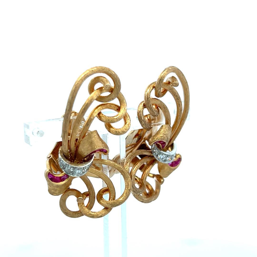 14K YG Clip-On Earrings with 0.3 Carat Round G VS Diamonds & 0.25 Carat Rubies