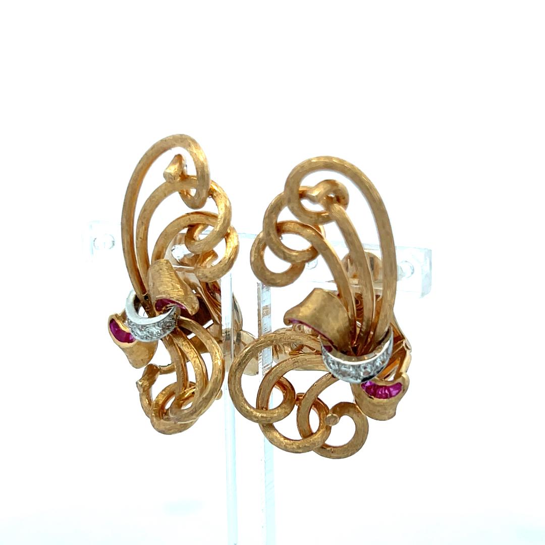 14K YG Clip-On Earrings with 0.3 Carat Round G VS Diamonds & 0.25 Carat Rubies