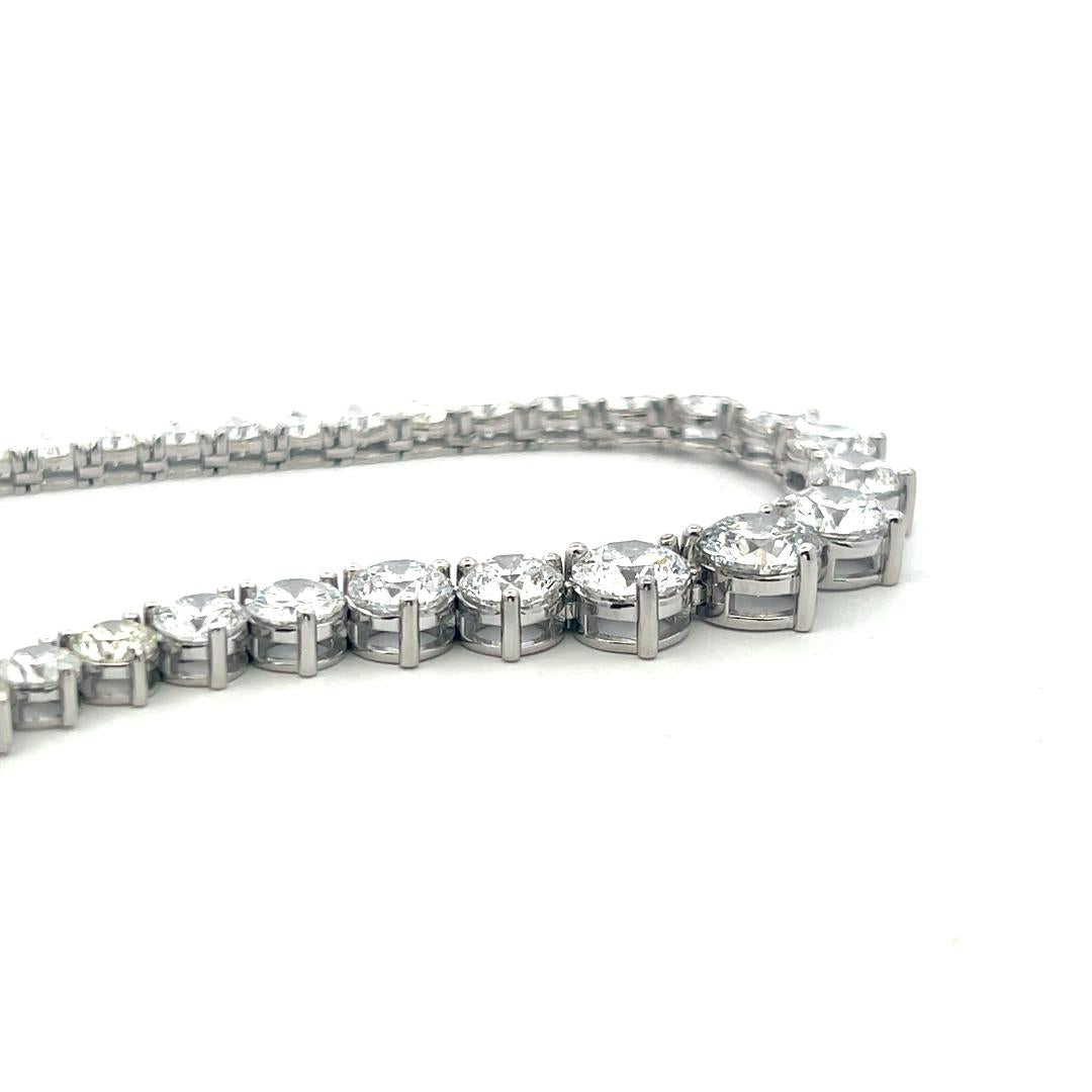 Vintage 18K White Gold Riviera Necklace with 31.68 Carat Round Diamonds GIA